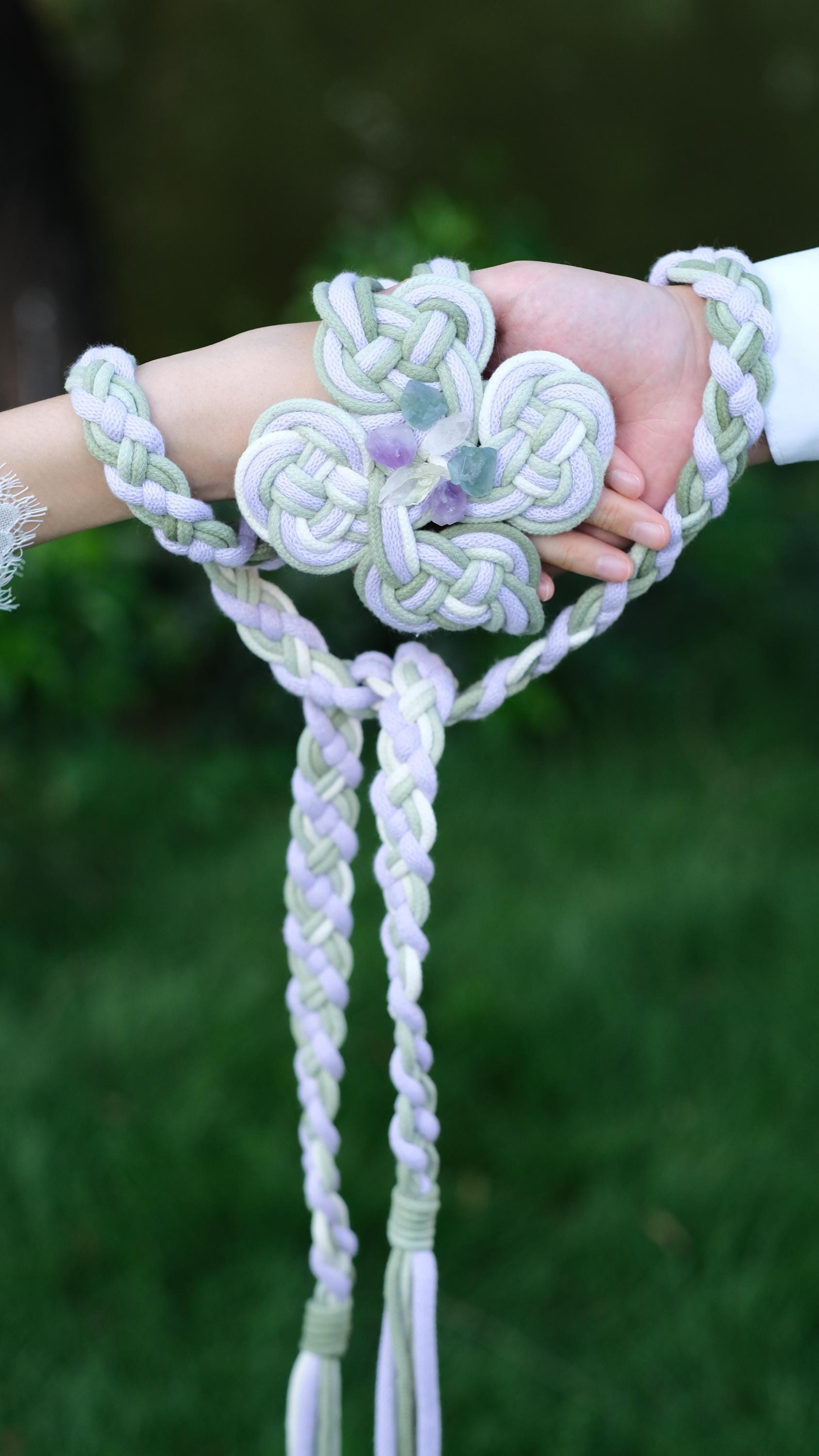 Custom Braided Handfasting Cord: Lavender, Sage Green & Gemstones