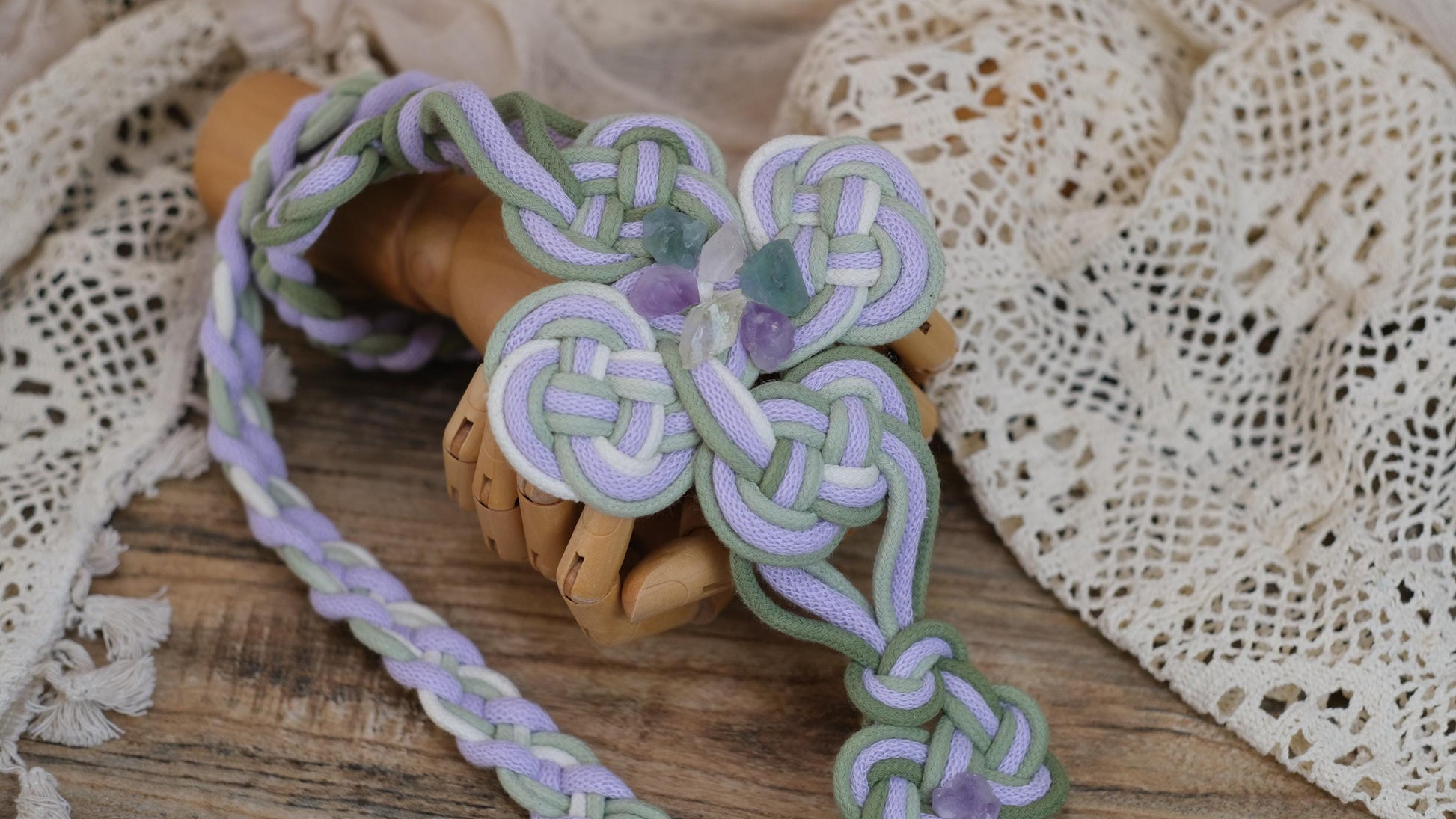 Custom Braided Handfasting Cord: Lavender, Sage Green & Gemstones
