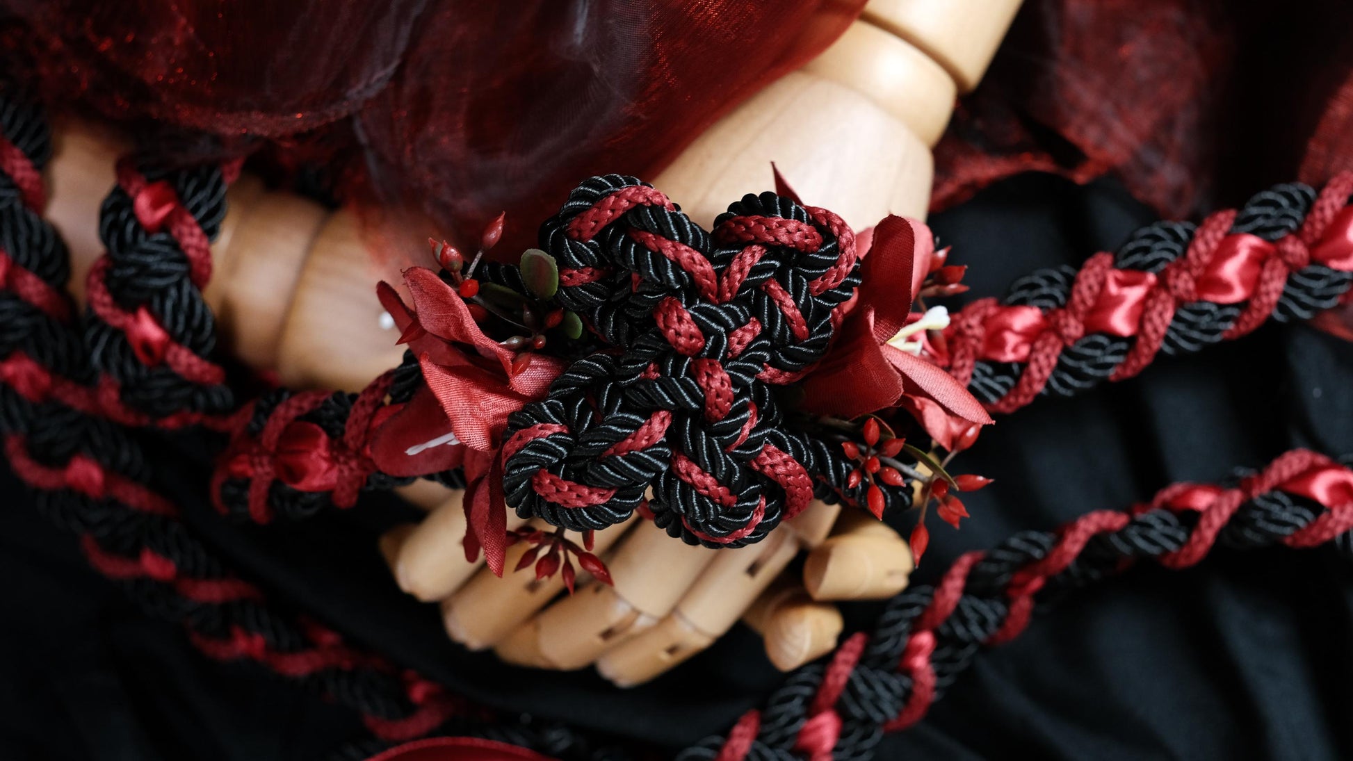 Custom braided Handfasting Cord, Black & Red with Lily, Celtic Love Knot – Customizable Colors