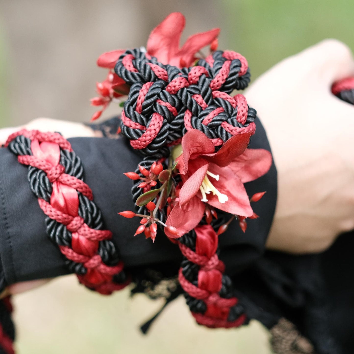 Custom braided Handfasting Cord, Black & Red with Lily, Celtic Love Knot – Customizable Colors