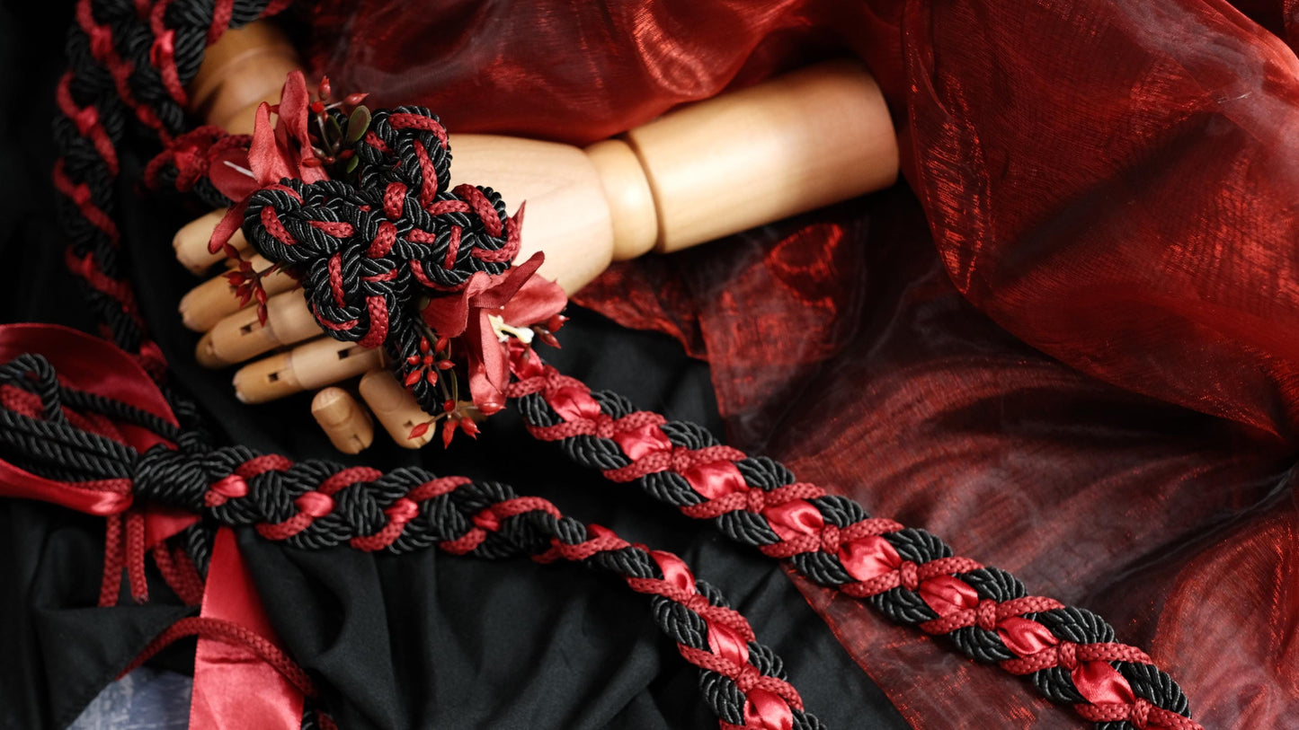 Custom braided Handfasting Cord, Black & Red with Lily, Celtic Love Knot – Customizable Colors