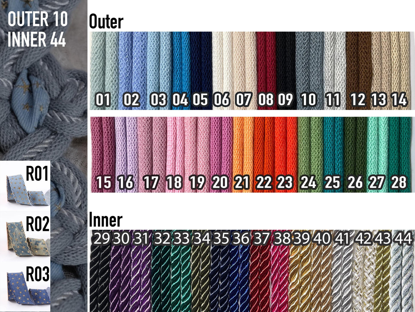 Custom Braided Handfasting Cord: Denim Star Ribbon, Silver & Misty Blue– Customizable Colors