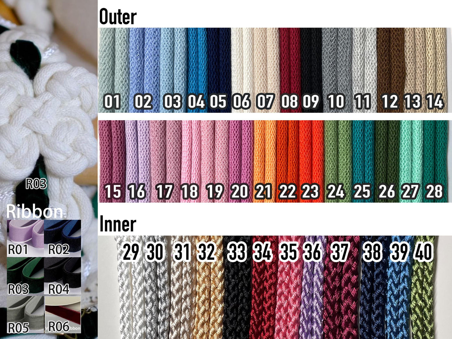 Custom braided Handfasting Cord: White Rope with Velvet Green Ribbon, Celtic Knot– Customizable Colors