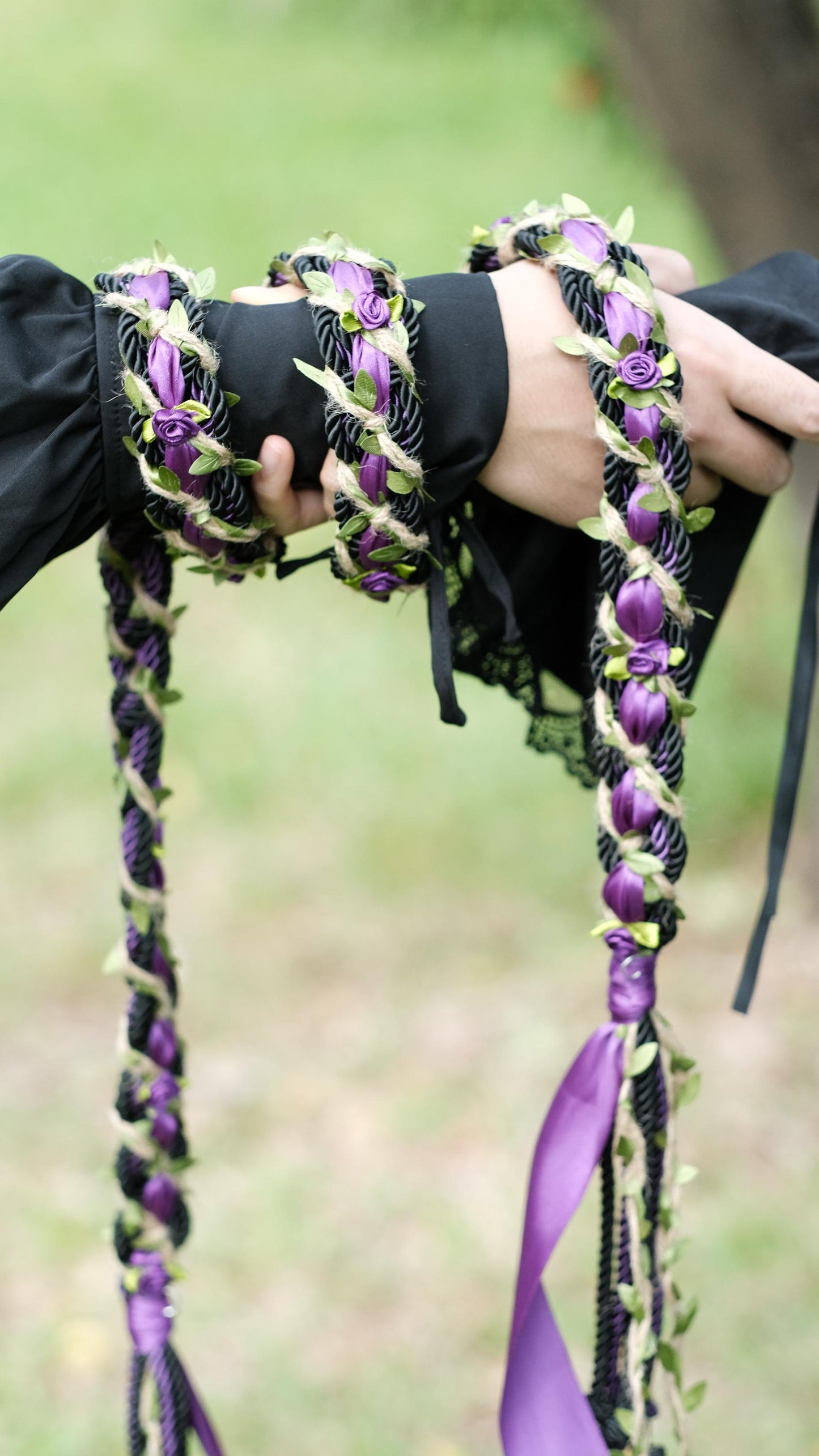 Custom braided Handfasting Cord, Deep Purple & Black with Vine Strand Ceremony Cord - Customizable Colors