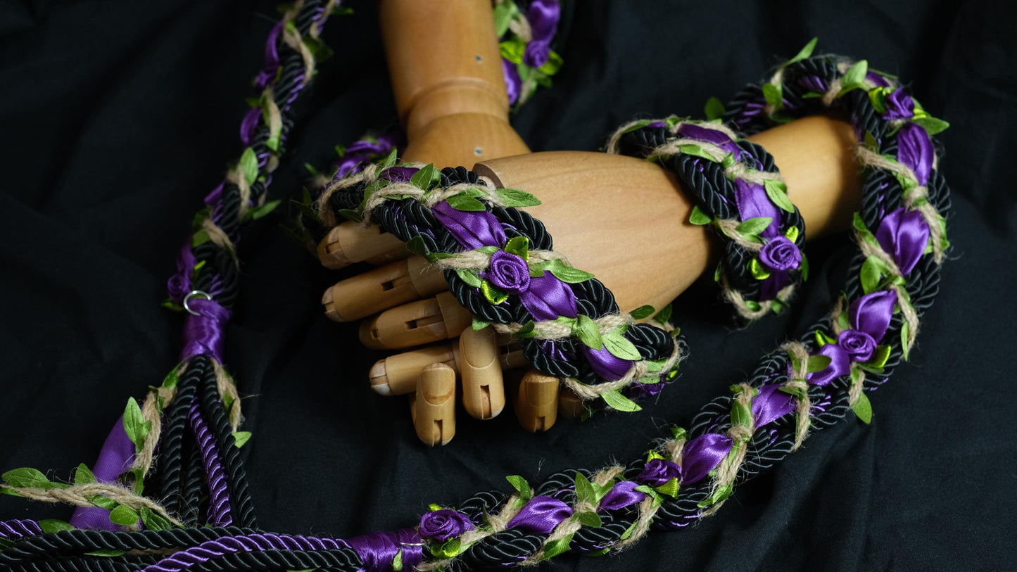 Custom braided Handfasting Cord, Deep Purple & Black with Vine Strand Ceremony Cord - Customizable Colors