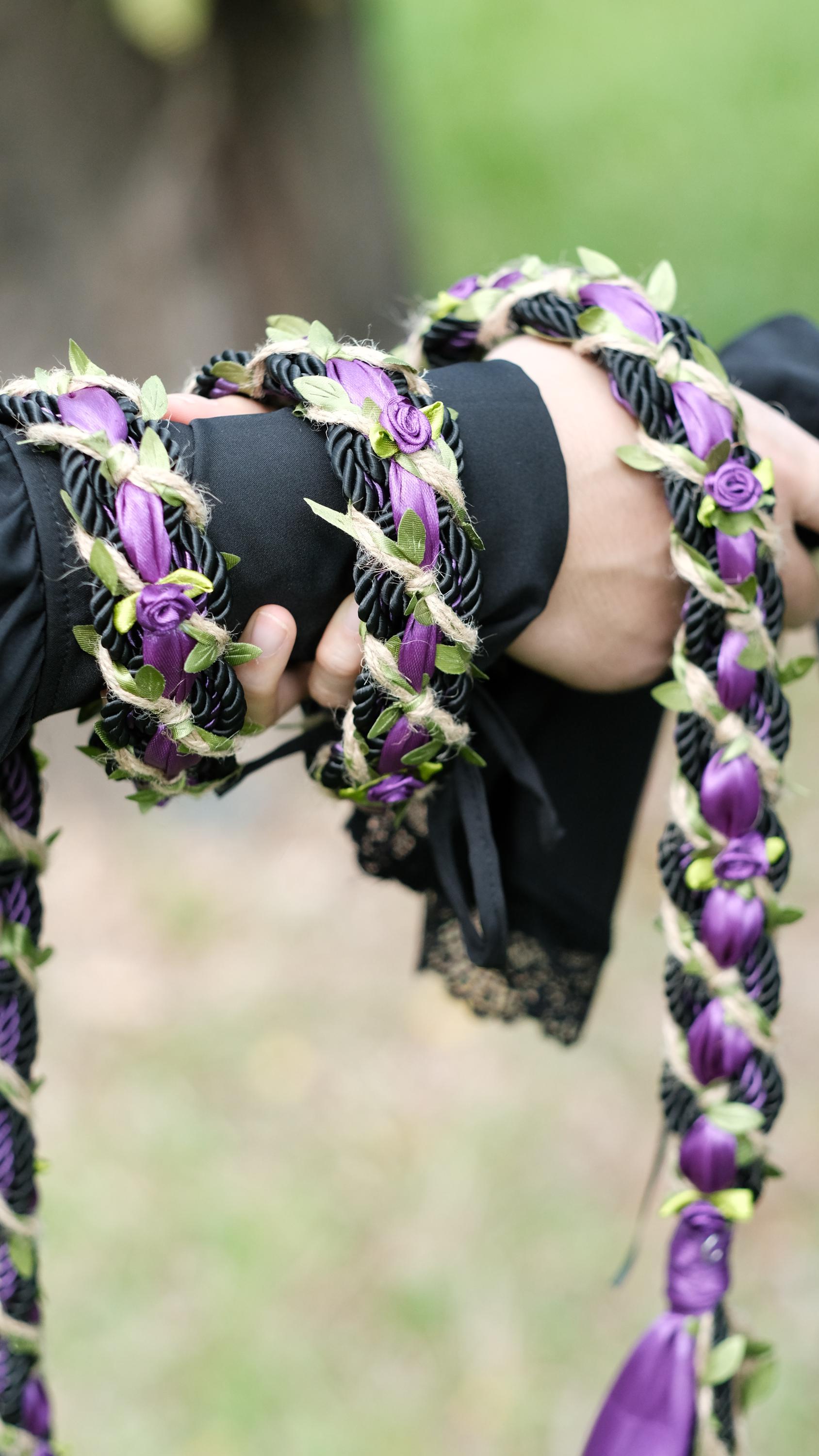 Custom braided Handfasting Cord, Deep Purple & Black with Vine Strand Ceremony Cord - Customizable Colors