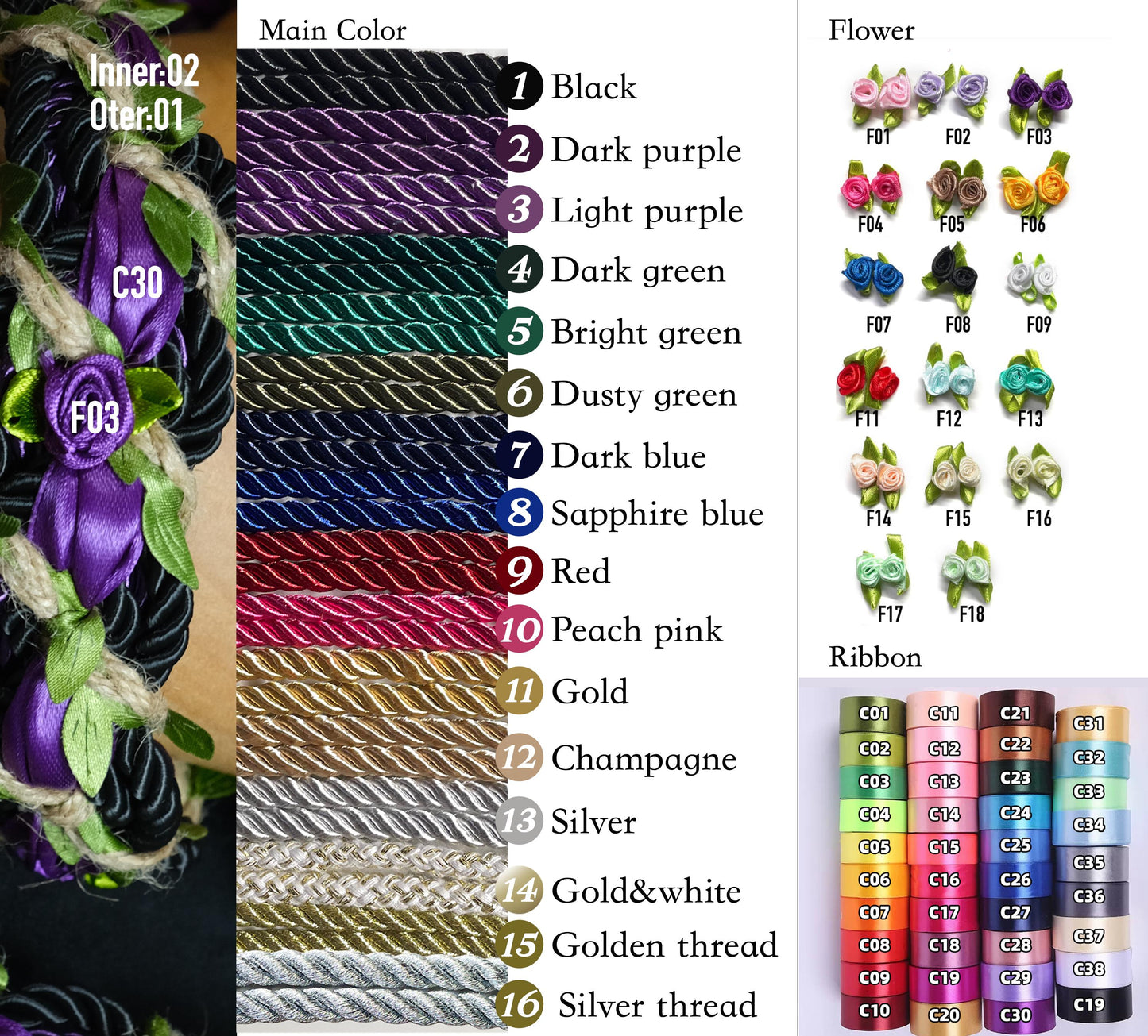Custom braided Handfasting Cord, Deep Purple & Black with Vine Strand Ceremony Cord - Customizable Colors