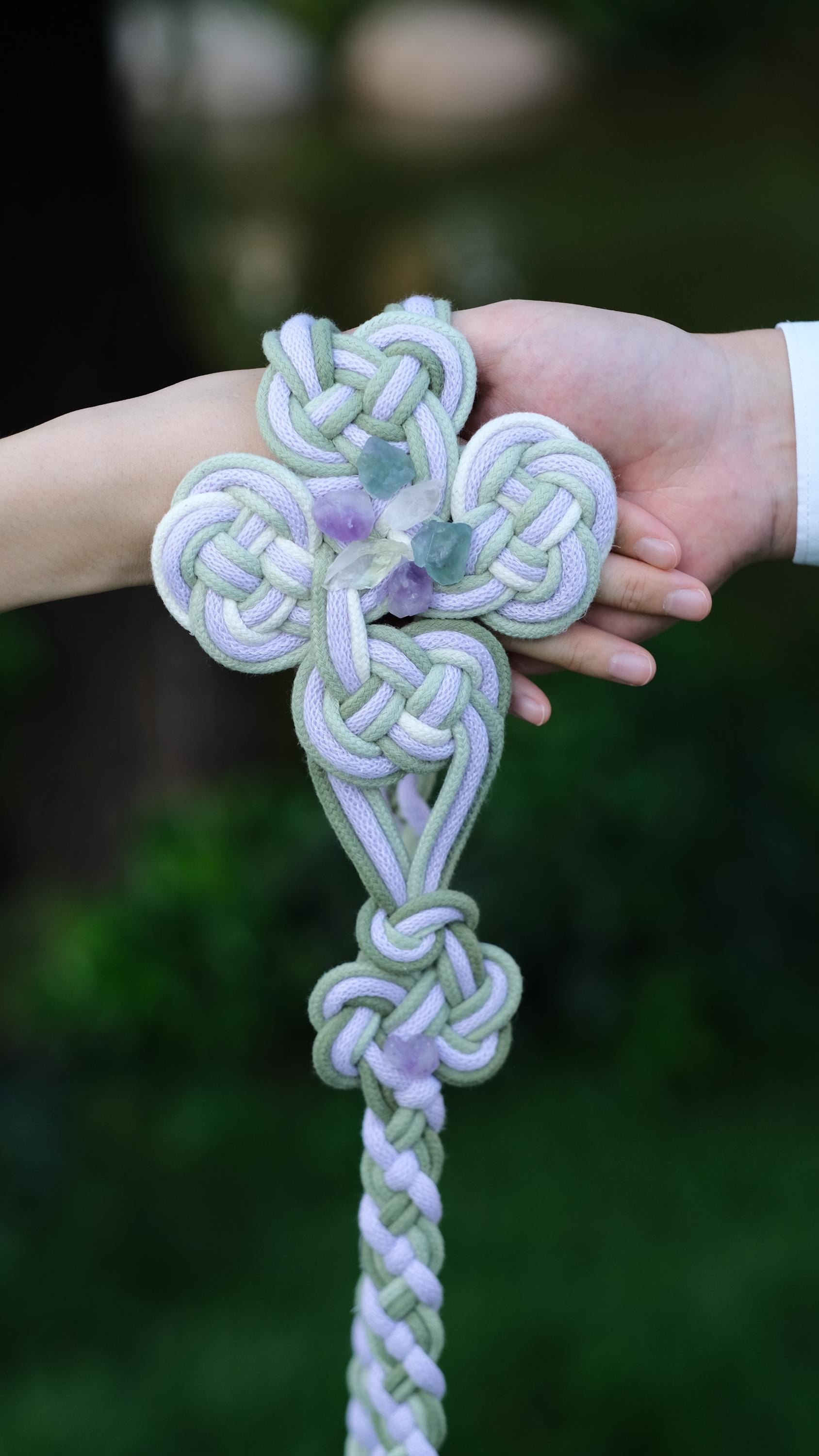 Custom Braided Handfasting Cord: Lavender, Sage Green & Gemstones