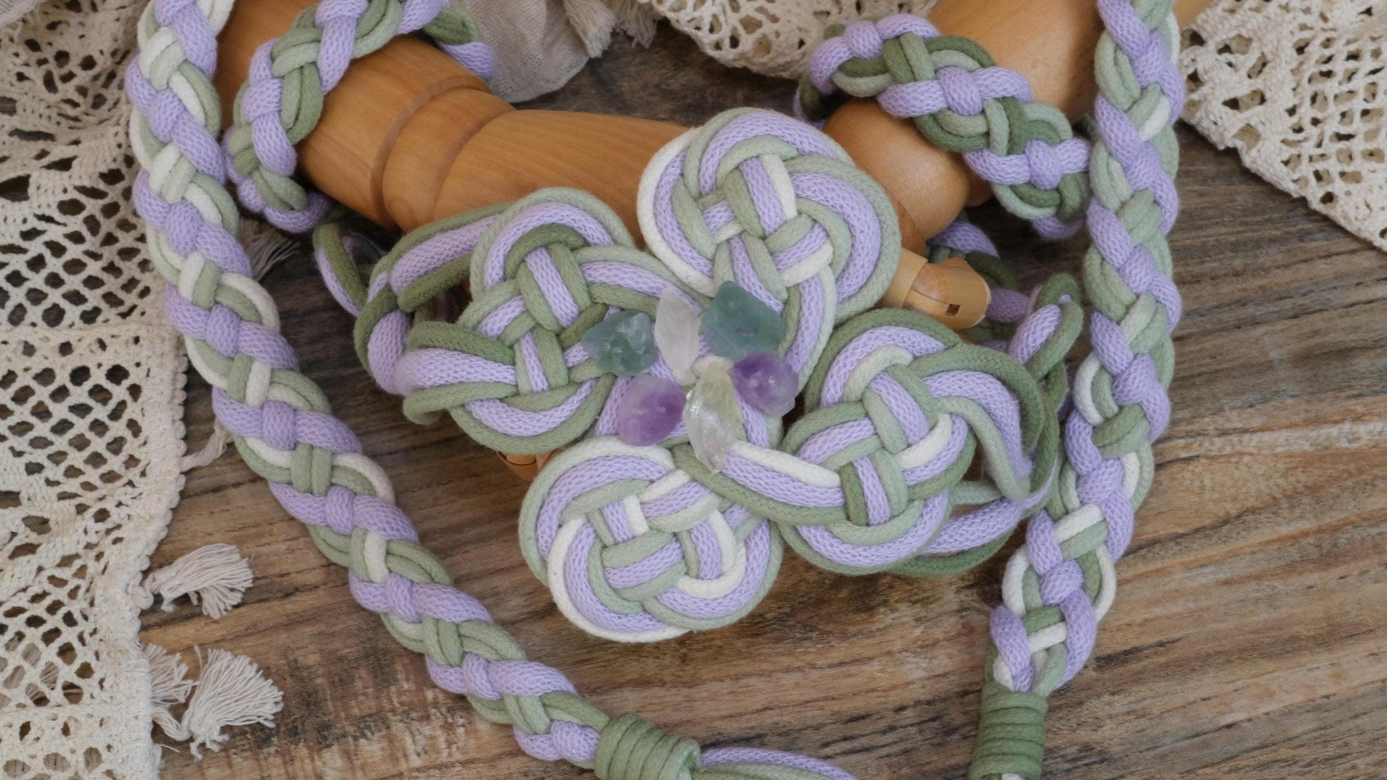 Custom Braided Handfasting Cord: Lavender, Sage Green & Gemstones