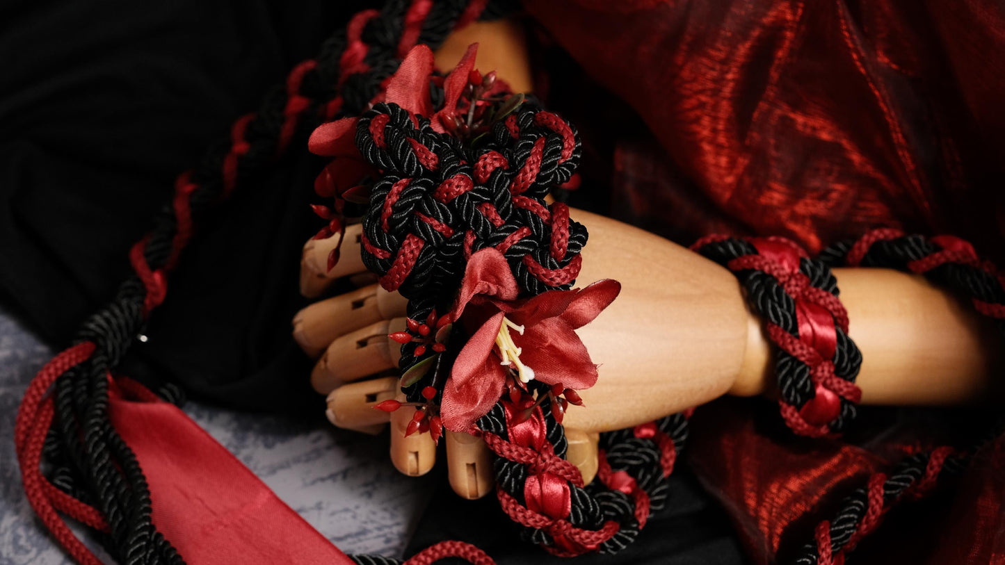 Custom braided Handfasting Cord, Black & Red with Lily, Celtic Love Knot – Customizable Colors