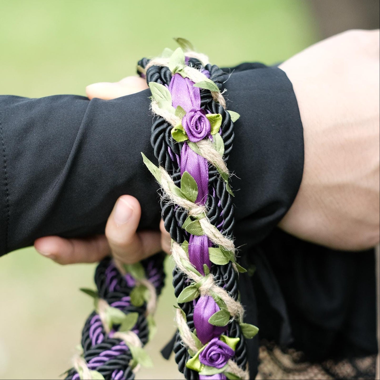 Custom braided Handfasting Cord, Deep Purple & Black with Vine Strand Ceremony Cord - Customizable Colors