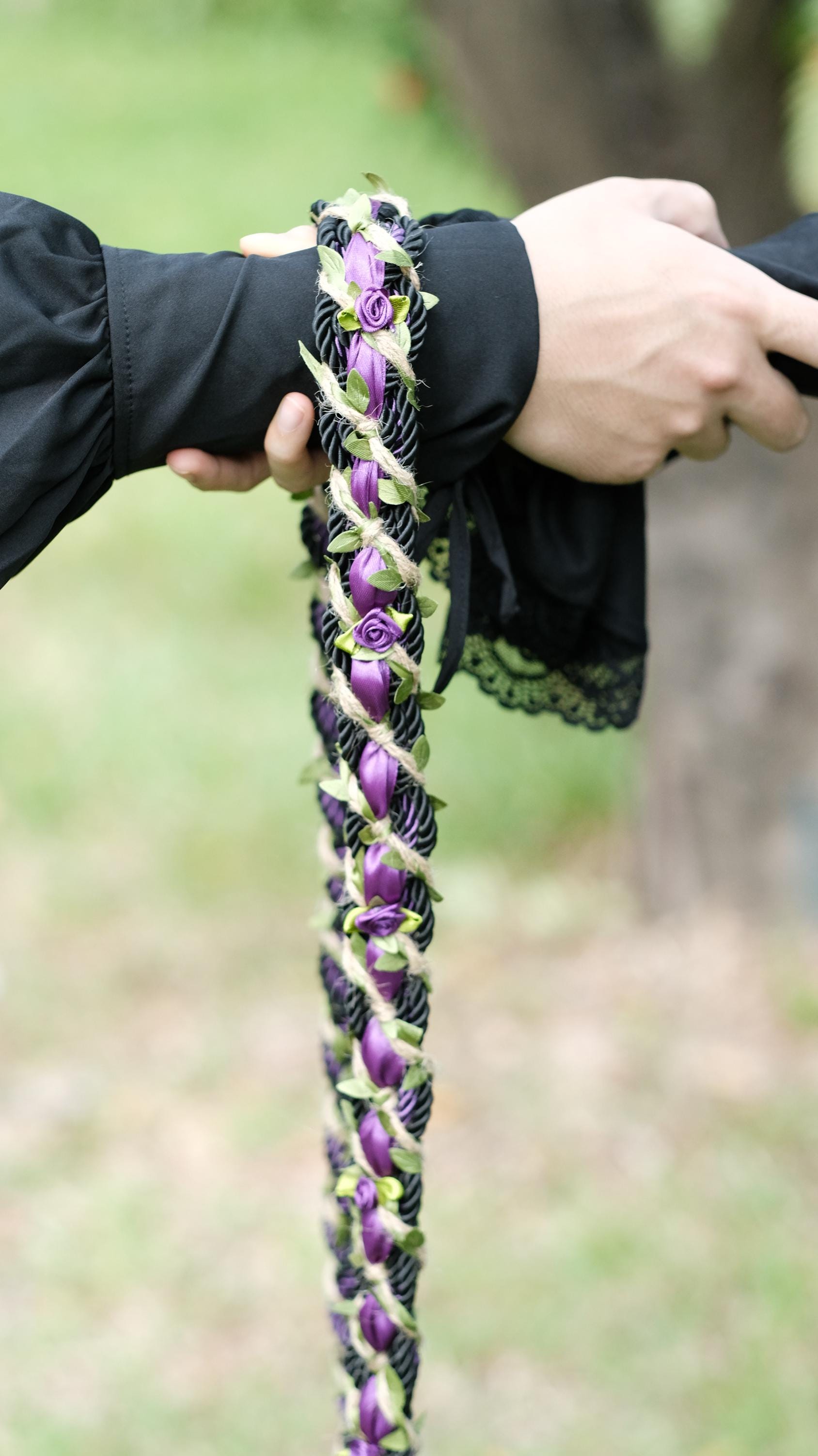 Custom braided Handfasting Cord, Deep Purple & Black with Vine Strand Ceremony Cord - Customizable Colors