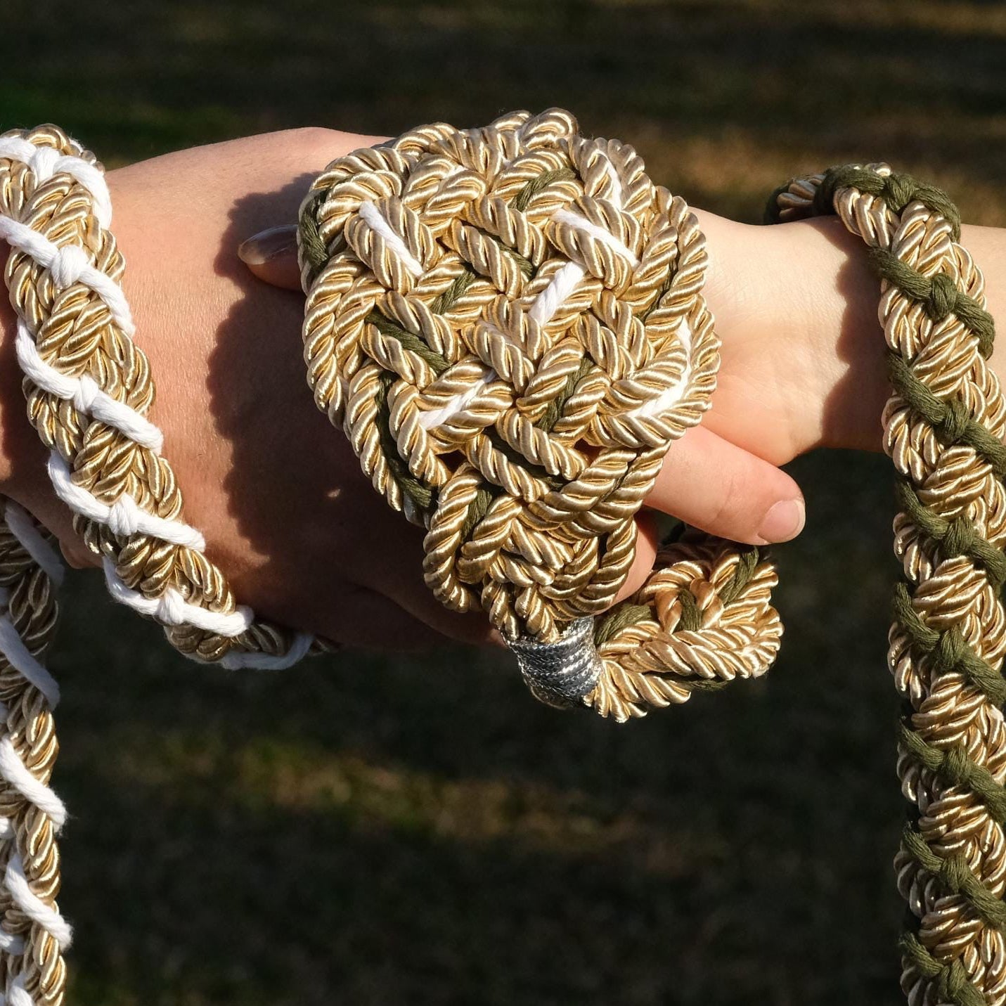 Custom Handfasting Cord, Champagne Gold, Sage Green, Ivory Woven Knot, Celtic Wedding Symbol