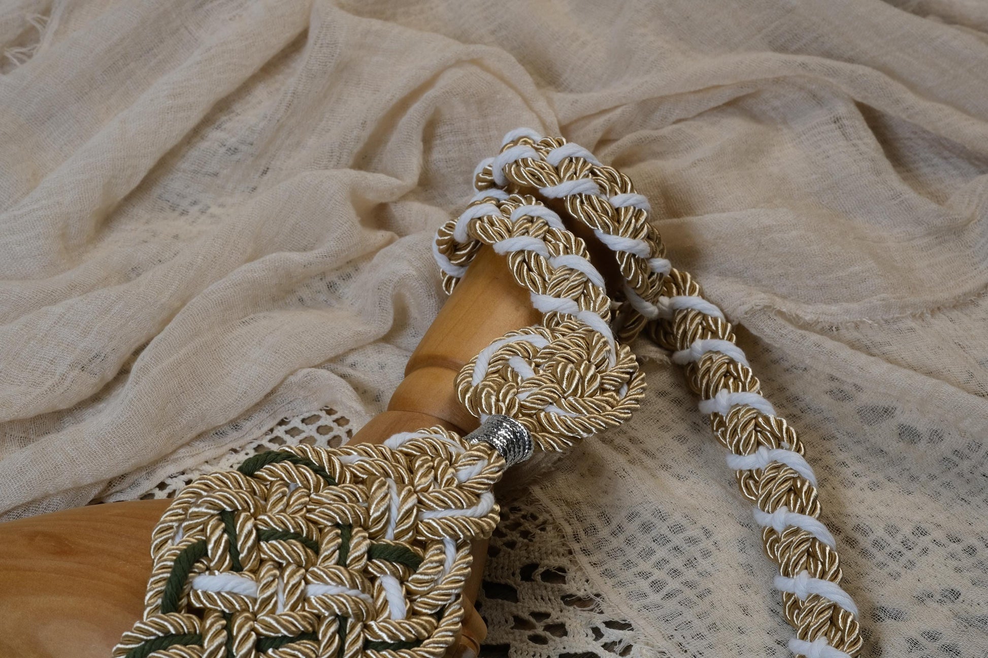 Custom Handfasting Cord, Champagne Gold, Sage Green, Ivory Woven Knot, Celtic Wedding Symbol