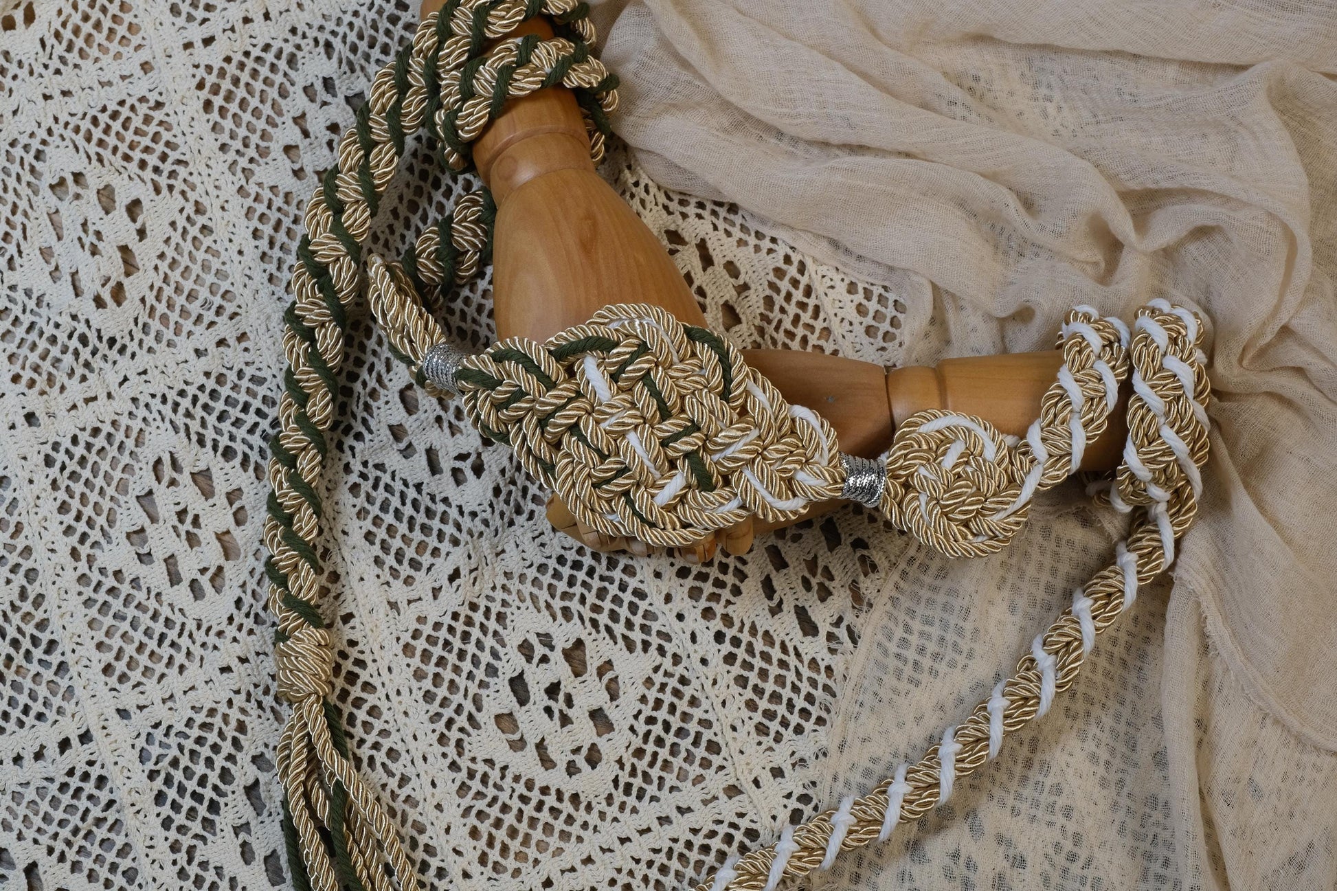 Custom Handfasting Cord, Champagne Gold, Sage Green, Ivory Woven Knot, Celtic Wedding Symbol