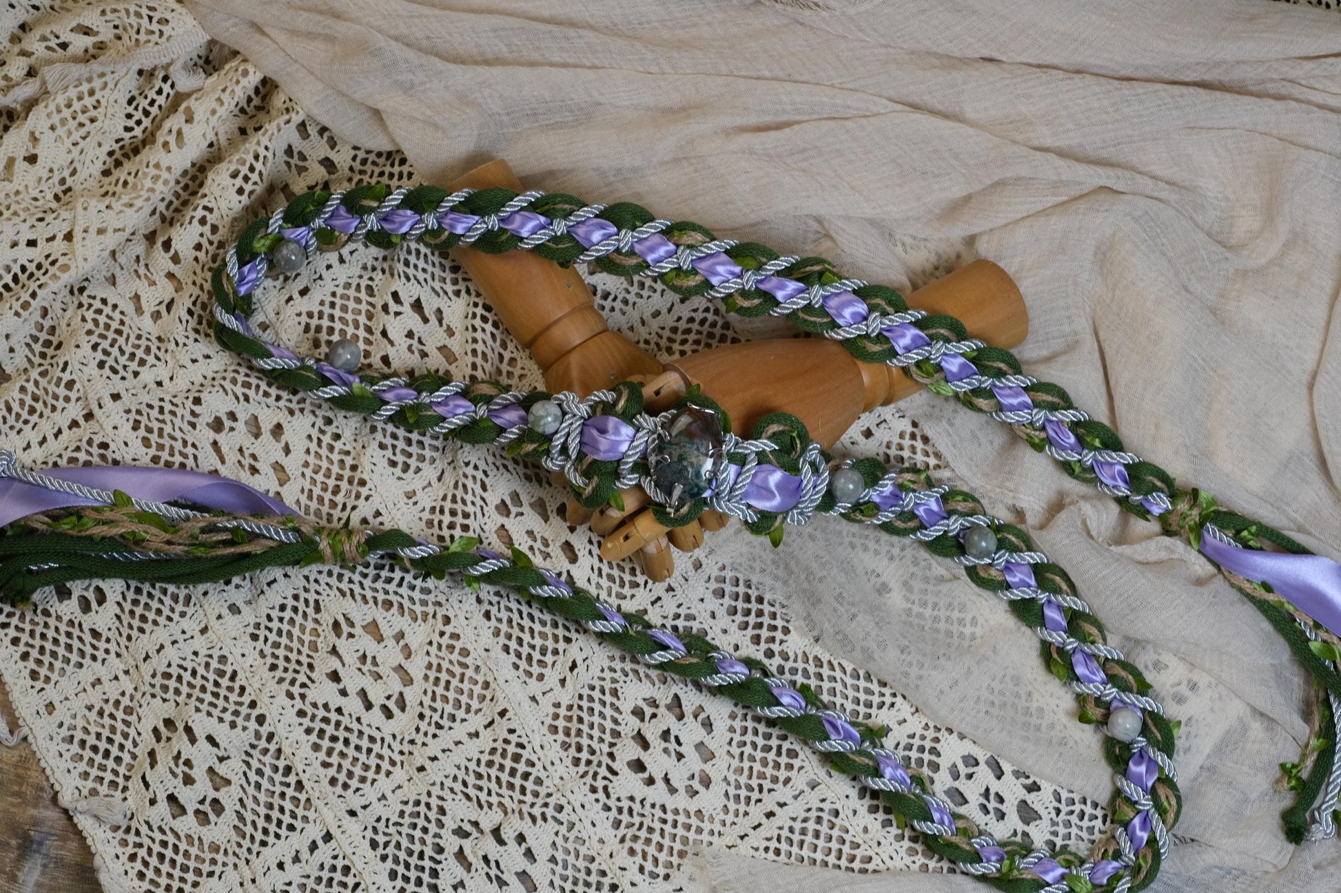 Custom Crystal Handfasting Cord, Natural Stones, Celtic Wedding Unity Ceremony Vine
