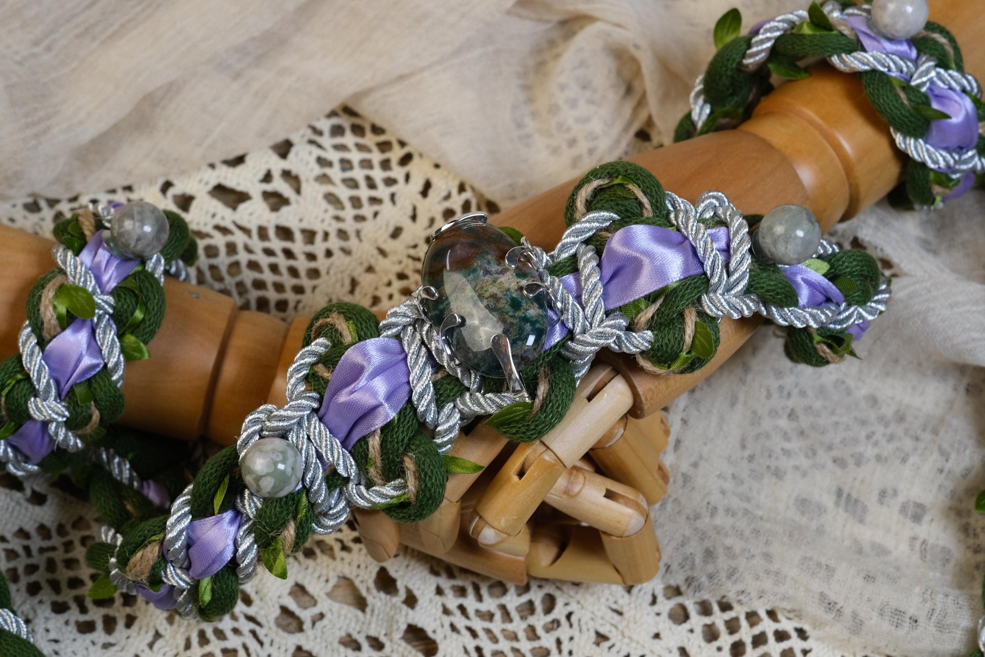 Custom Crystal Handfasting Cord, Natural Stones, Celtic Wedding Unity Ceremony Vine