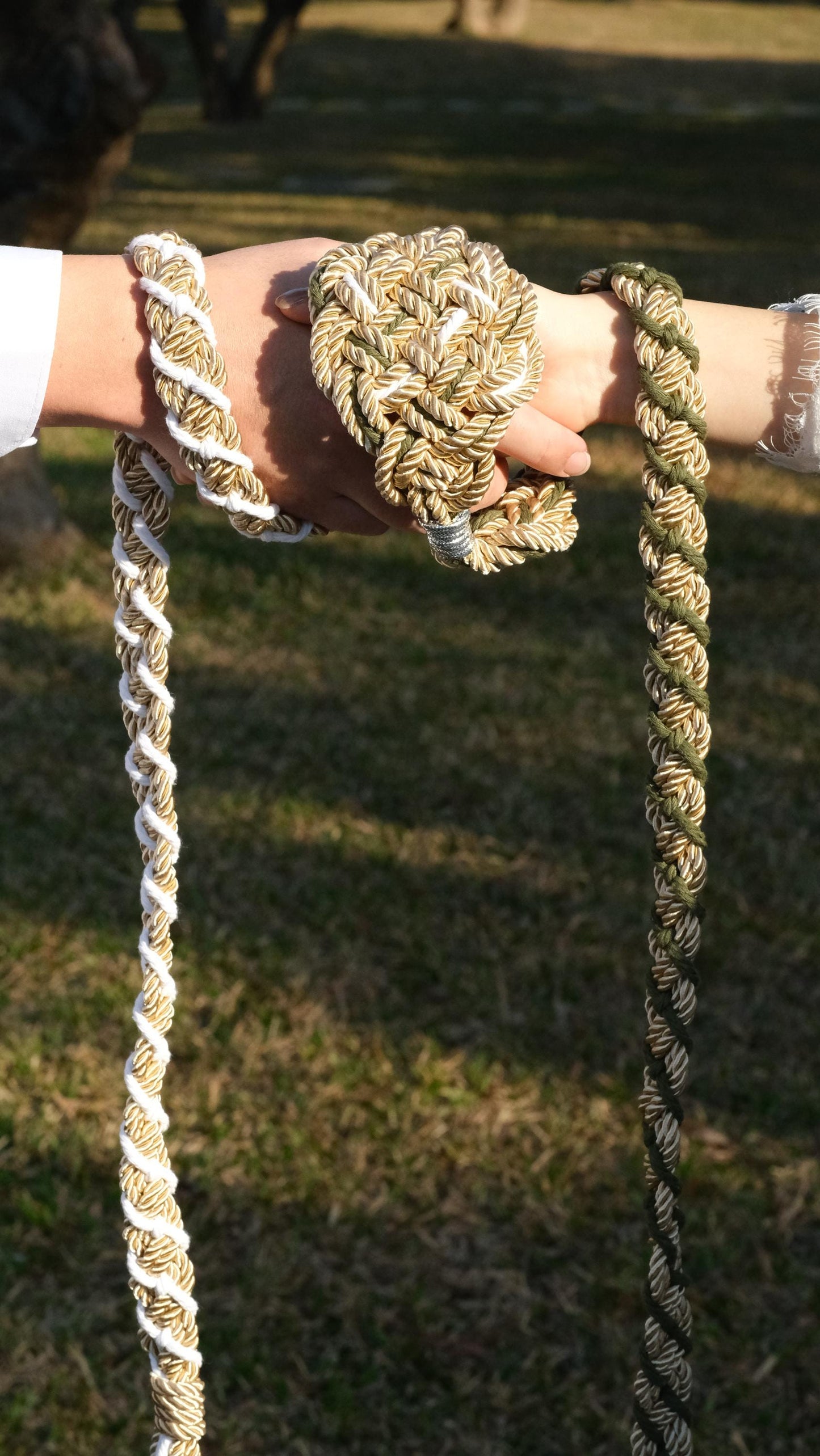 Custom Handfasting Cord, Champagne Gold, Sage Green, Ivory Woven Knot, Celtic Wedding Symbol