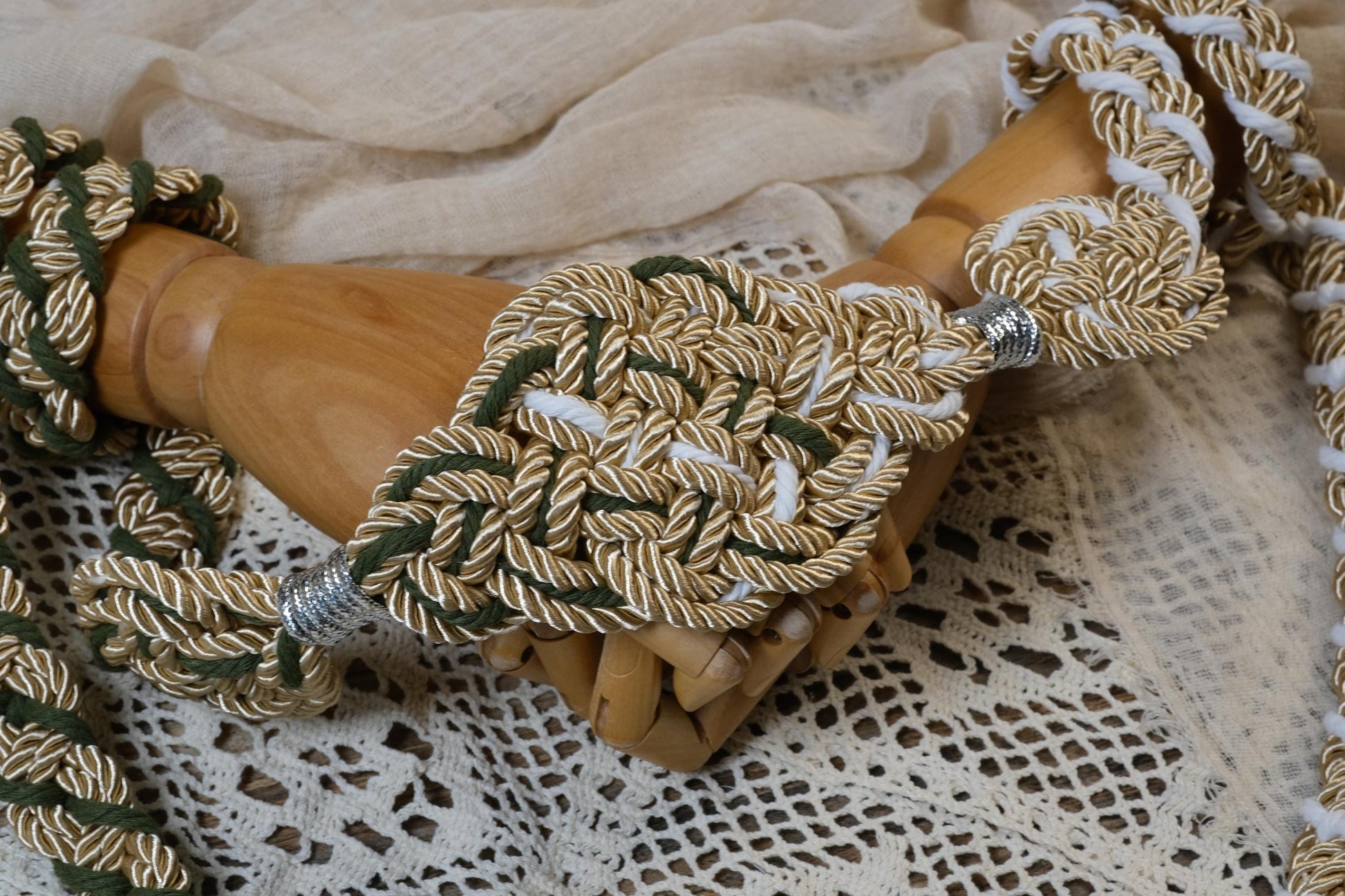 Custom Handfasting Cord, Champagne Gold, Sage Green, Ivory Woven Knot, Celtic Wedding Symbol