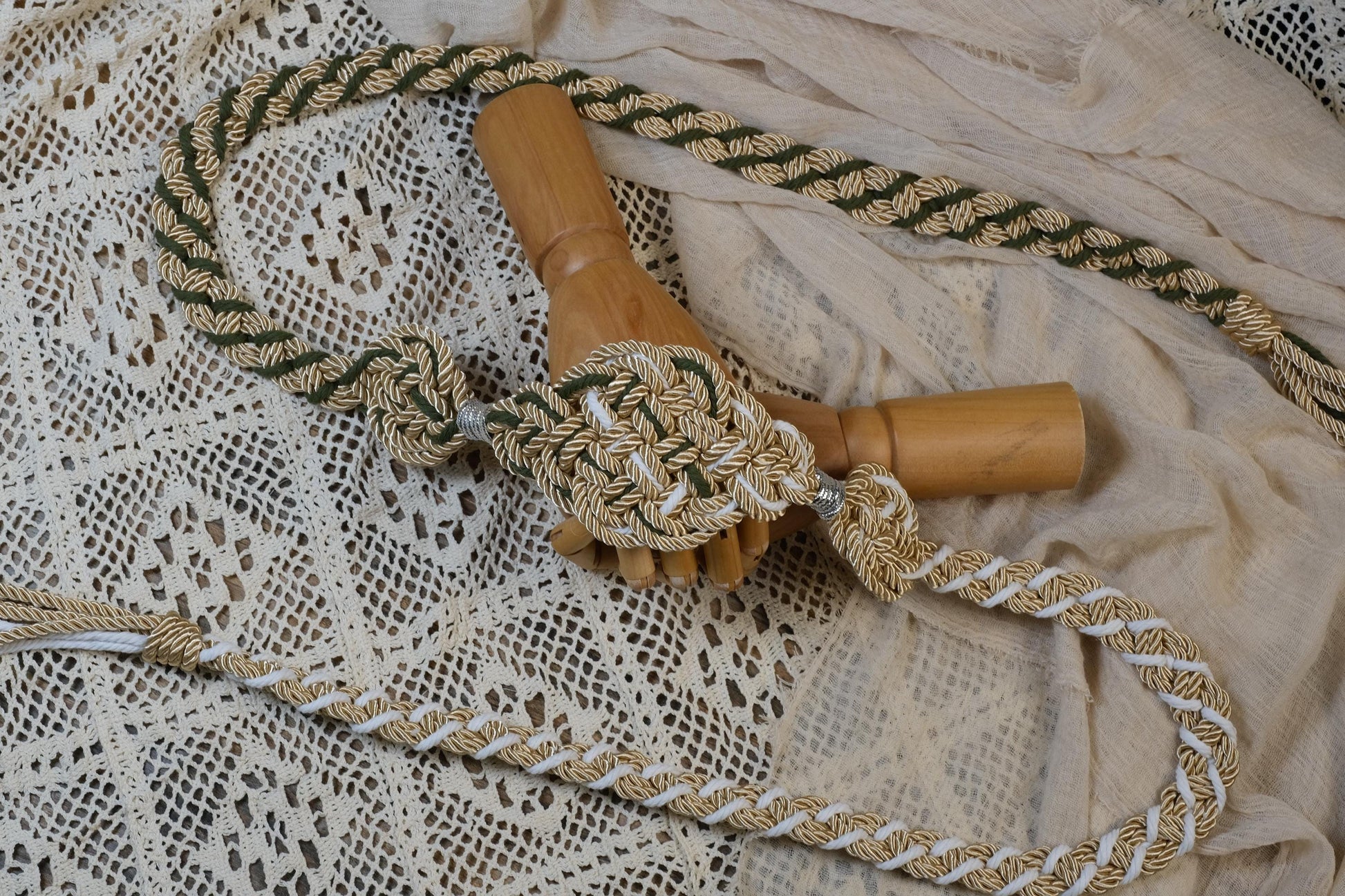 Custom Handfasting Cord, Champagne Gold, Sage Green, Ivory Woven Knot, Celtic Wedding Symbol