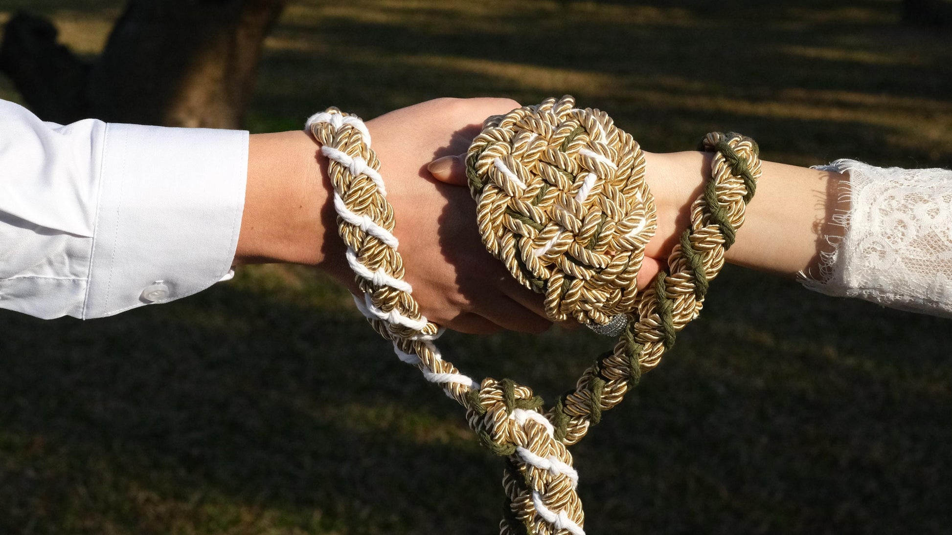 Custom Handfasting Cord, Champagne Gold, Sage Green, Ivory Woven Knot, Celtic Wedding Symbol