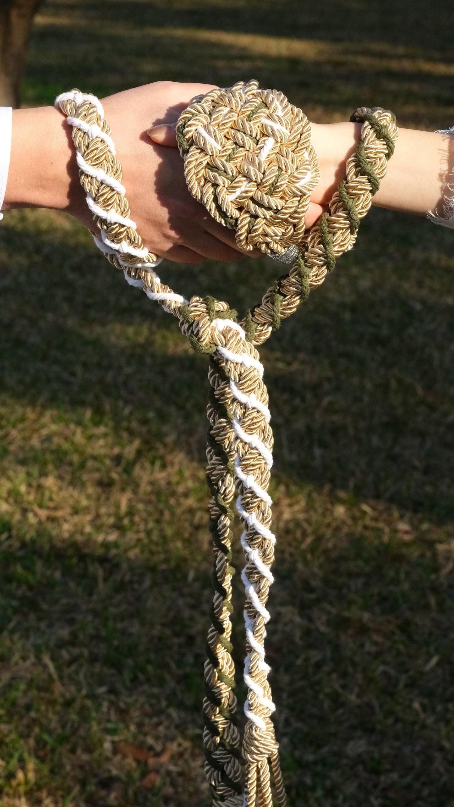 Custom Handfasting Cord, Champagne Gold, Sage Green, Ivory Woven Knot, Celtic Wedding Symbol