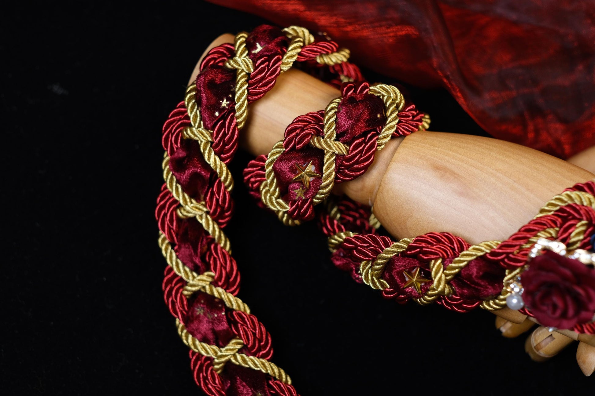 Custom Braided Handfasting Cord, Red & Blue Diamond Roses, Celtic Knot, customizable colors