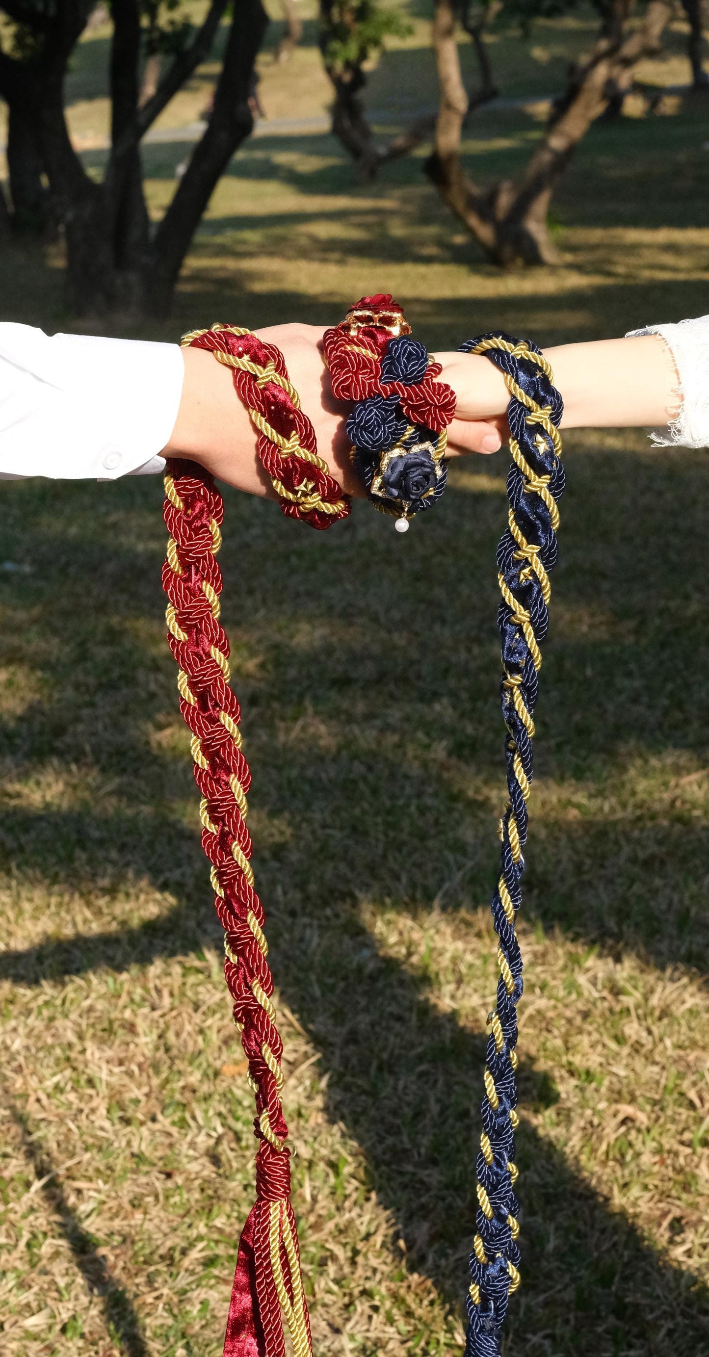 Custom Braided Handfasting Cord, Red & Blue Diamond Roses, Celtic Knot, customizable colors