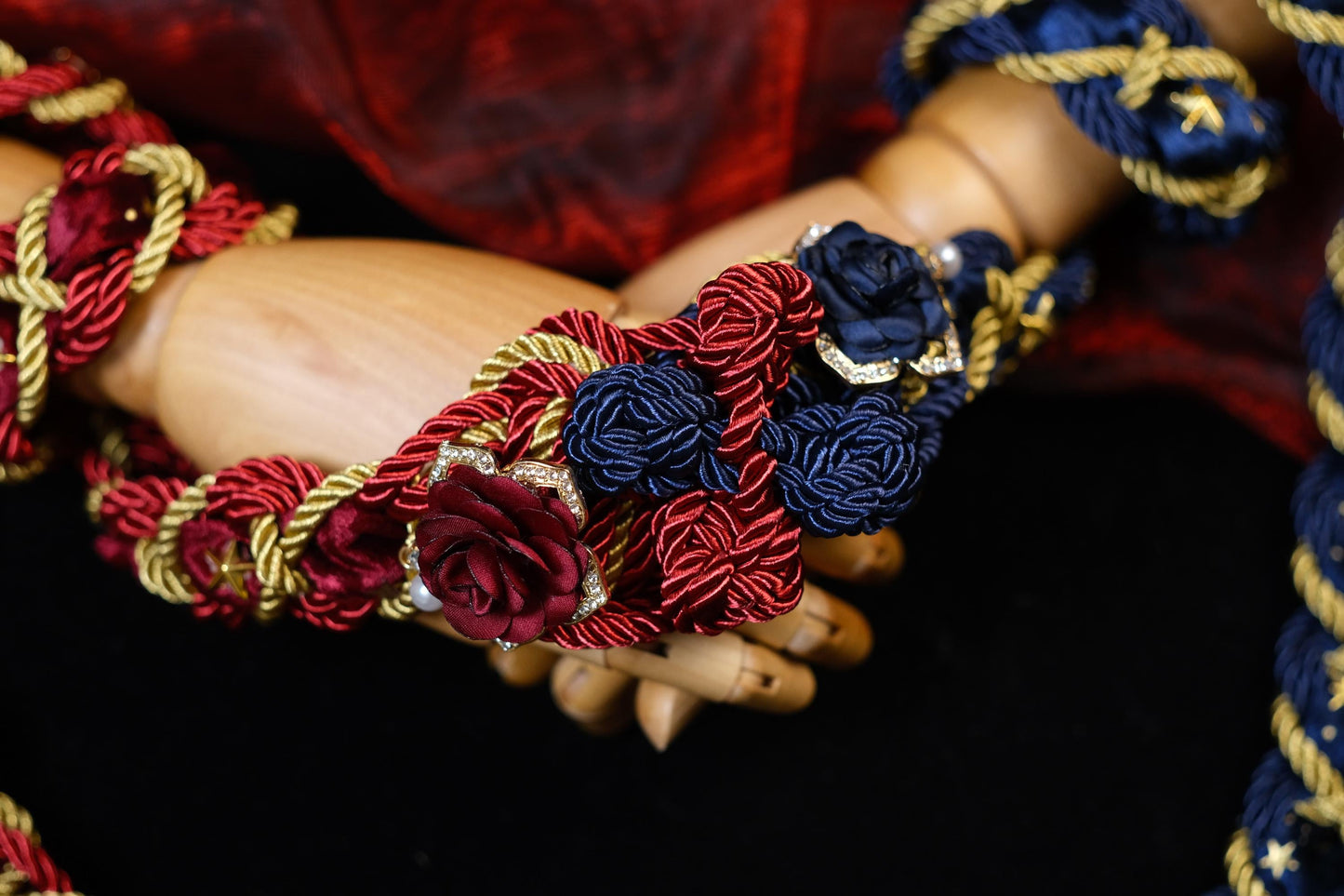 Custom Braided Handfasting Cord, Red & Blue Diamond Roses, Celtic Knot, customizable colors