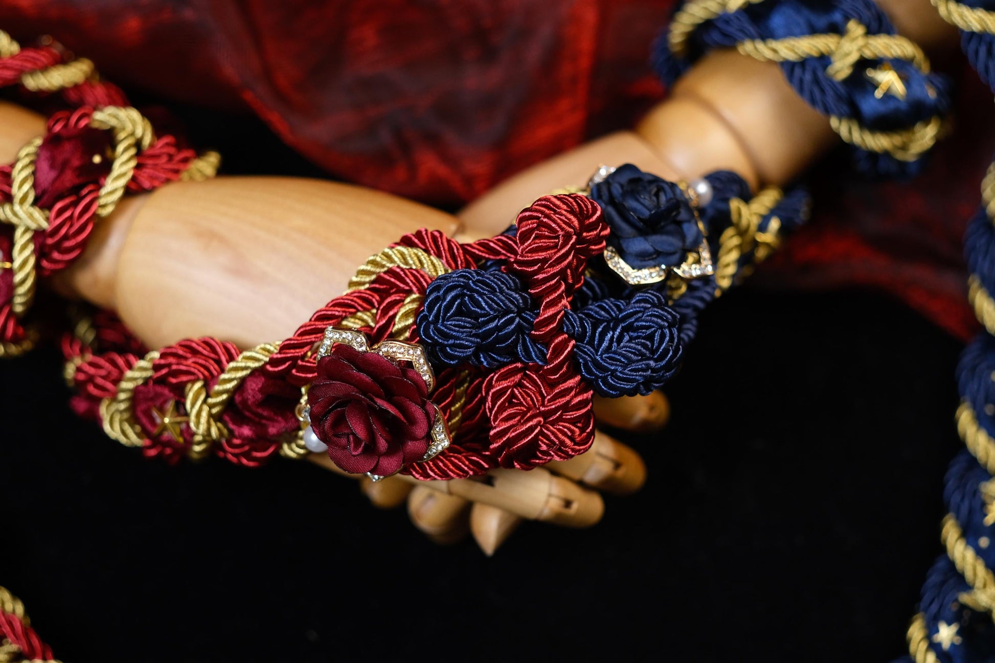 Custom Braided Handfasting Cord, Red & Blue Diamond Roses, Celtic Knot, customizable colors