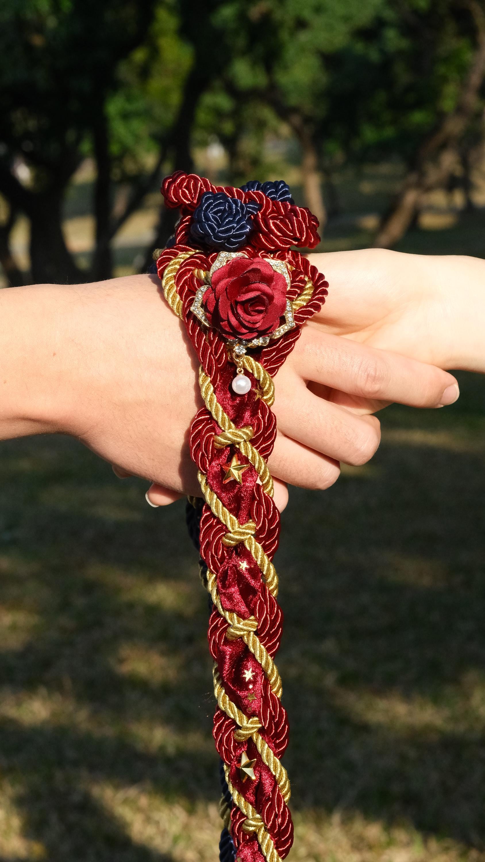 Custom Braided Handfasting Cord, Red & Blue Diamond Roses, Celtic Knot, customizable colors