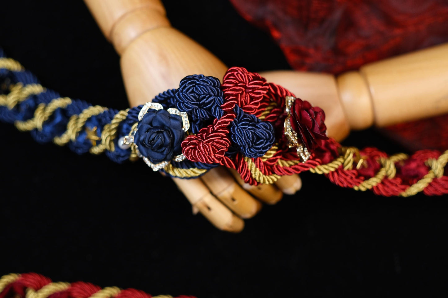Custom Braided Handfasting Cord, Red & Blue Diamond Roses, Celtic Knot, customizable colors