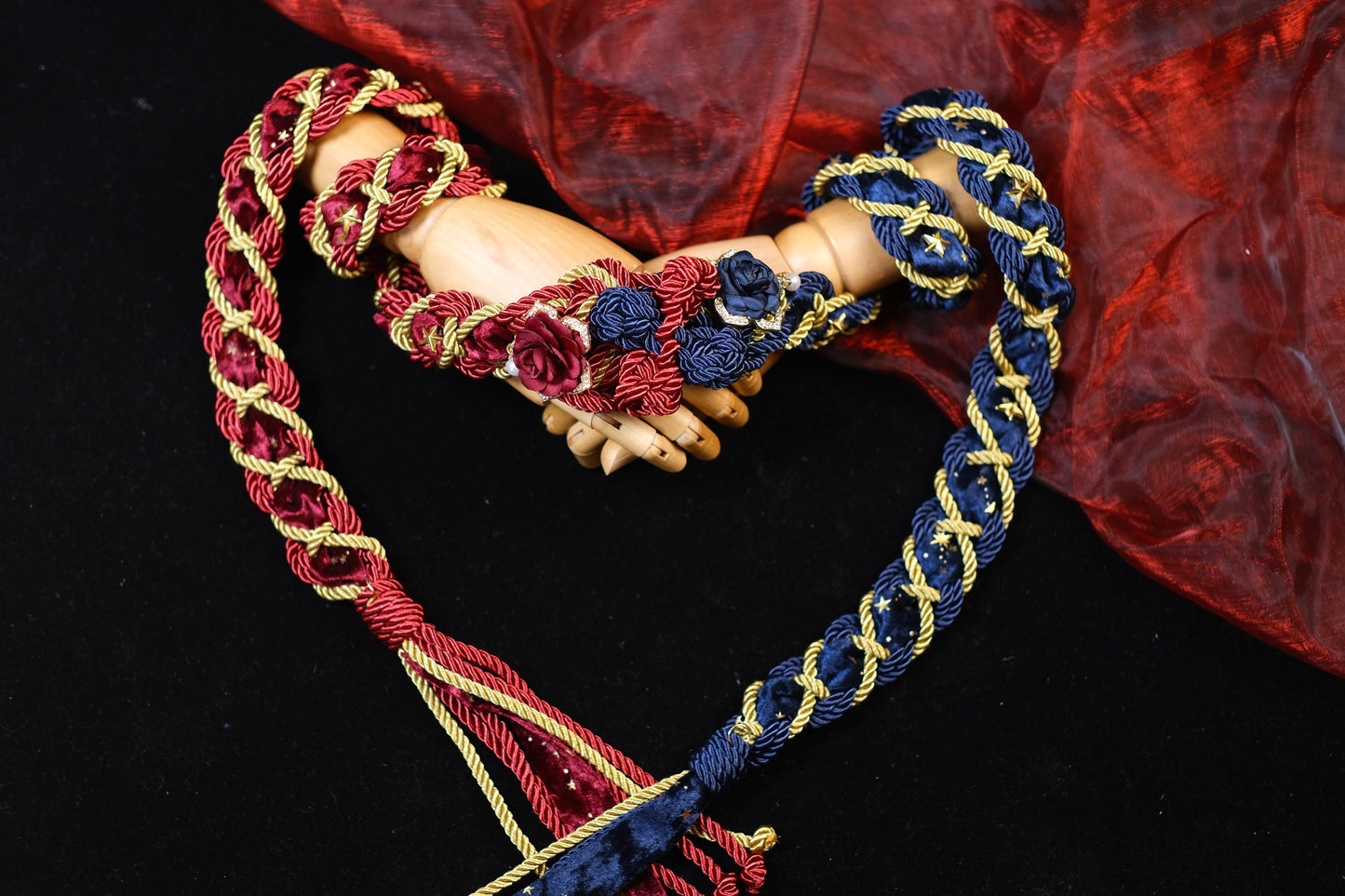 Custom Braided Handfasting Cord, Red & Blue Diamond Roses, Celtic Knot, customizable colors