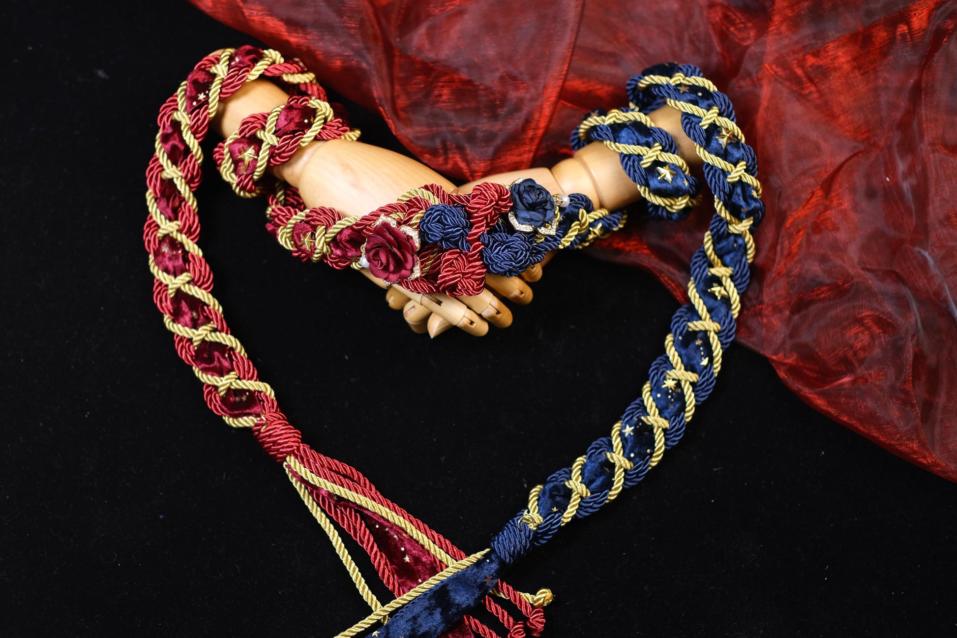 Custom Braided Handfasting Cord, Red & Blue Diamond Roses, Celtic Knot, customizable colors