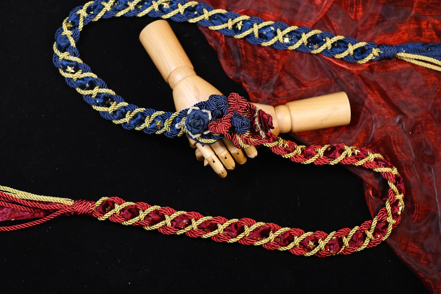 Custom Braided Handfasting Cord, Red & Blue Diamond Roses, Celtic Knot, customizable colors