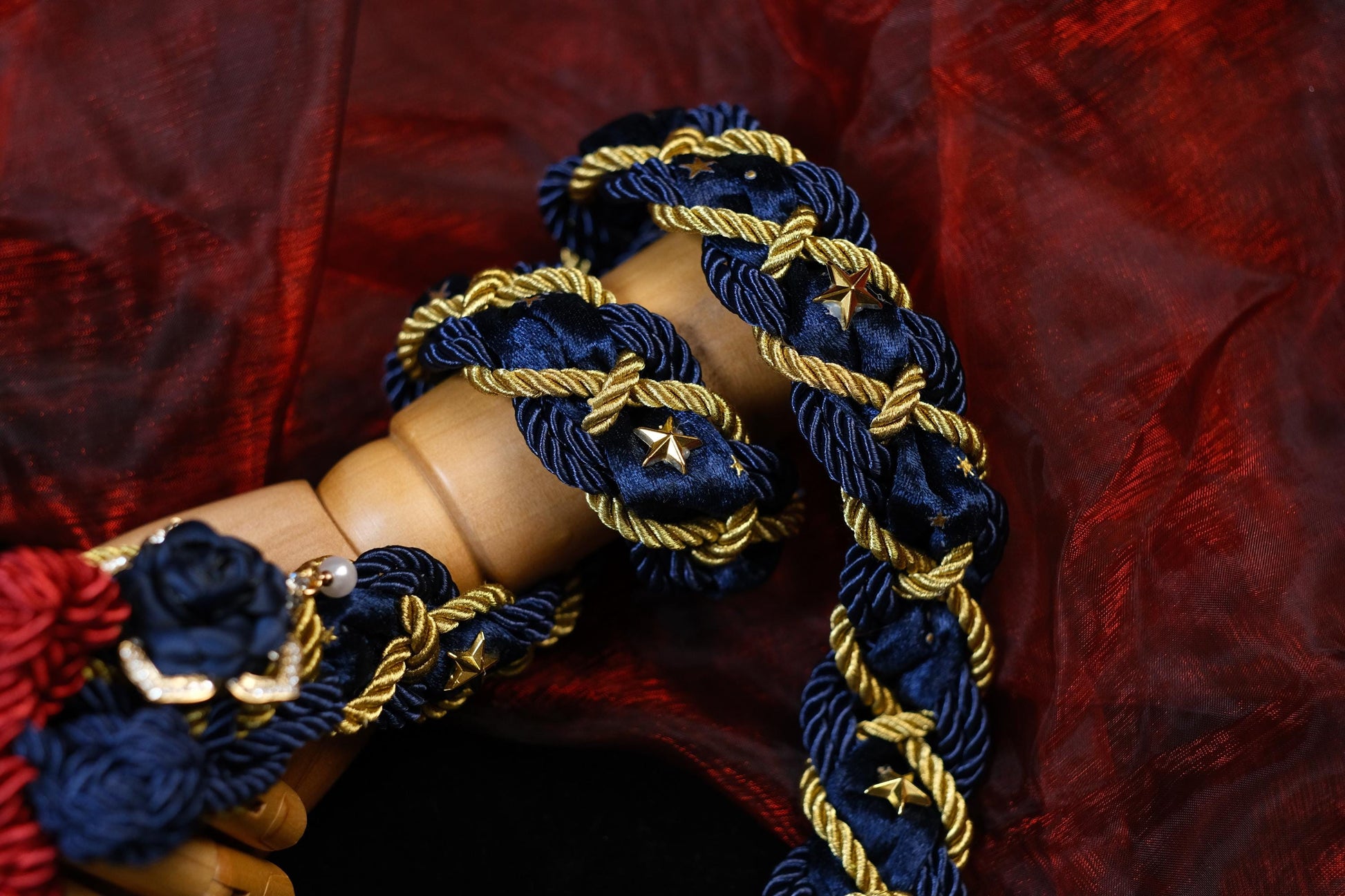 Custom Braided Handfasting Cord, Red & Blue Diamond Roses, Celtic Knot, customizable colors