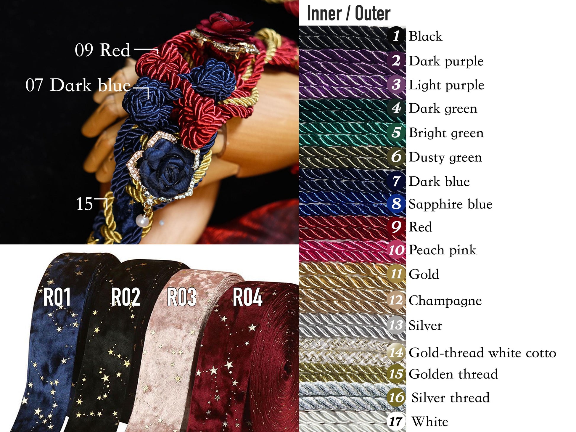 Custom Braided Handfasting Cord, Red & Blue Diamond Roses, Celtic Knot, customizable colors