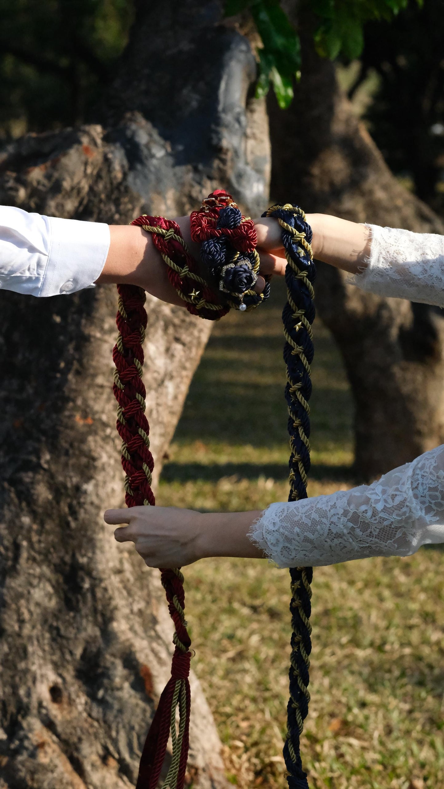Custom Braided Handfasting Cord, Red & Blue Diamond Roses, Celtic Knot, customizable colors