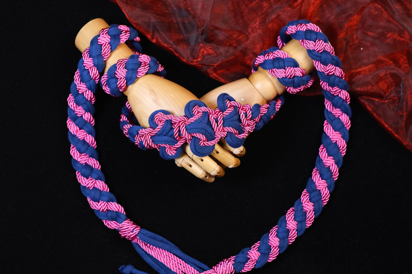 Pre-made Navy Blue Hot Pink Handfasting Cord | Braided Wedding Unity Rope | Celtic Ceremony Ribbon