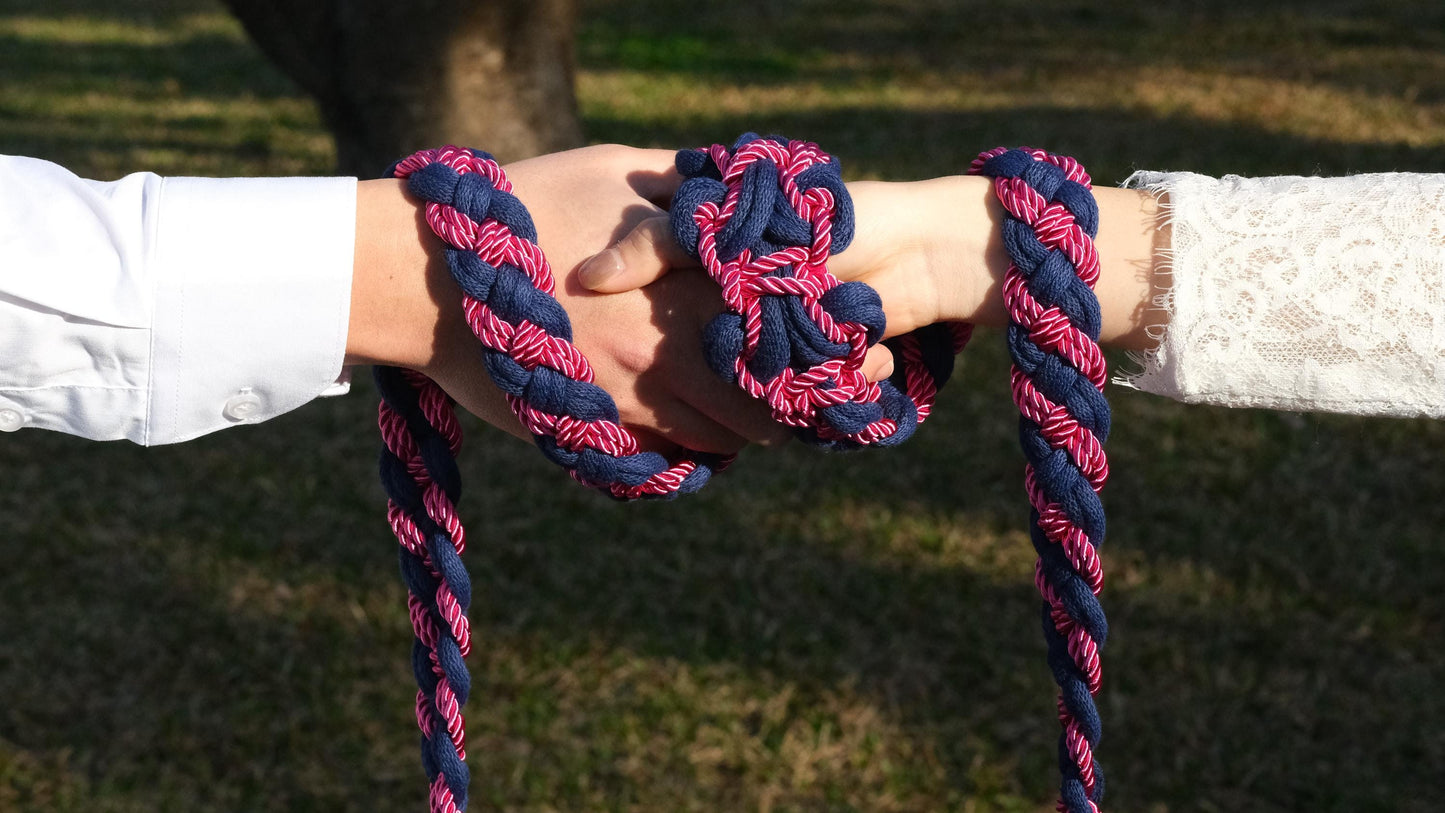 Pre-made Navy Blue Hot Pink Handfasting Cord | Braided Wedding Unity Rope | Celtic Ceremony Ribbon