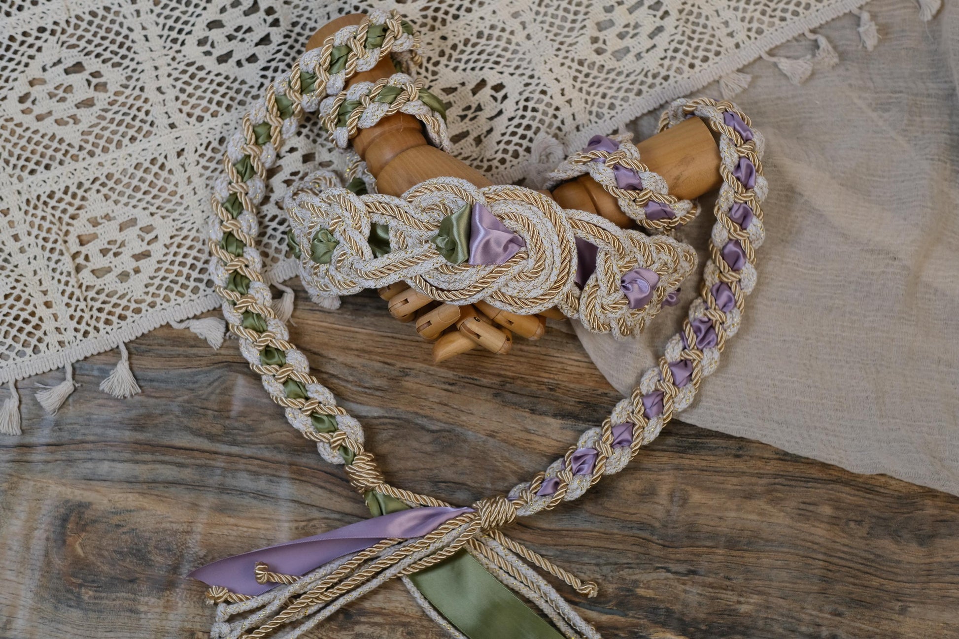 Custom Handfasting Cord, Celtic Nine Knots, Pagan Wedding Unity Ceremony, Satin Ribbons