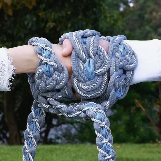 Custom Braided Handfasting Cord: Denim Star Ribbon, Silver & Misty Blue– Customizable Colors