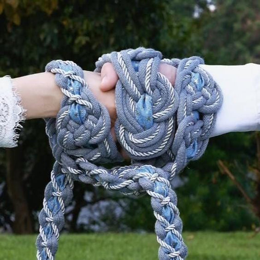 Custom Braided Handfasting Cord: Denim Star Ribbon, Silver & Misty Blue– Customizable Colors