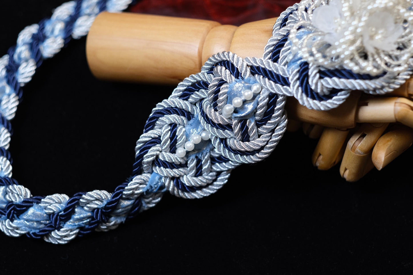 Custom Color Handfasting Cord – Hand-Beaded Pearl Flower, Shimmer Ribbon, Celtic Wedding Knot