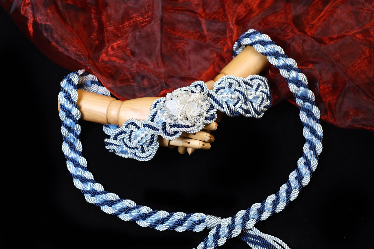 Custom Color Handfasting Cord – Hand-Beaded Pearl Flower, Shimmer Ribbon, Celtic Wedding Knot