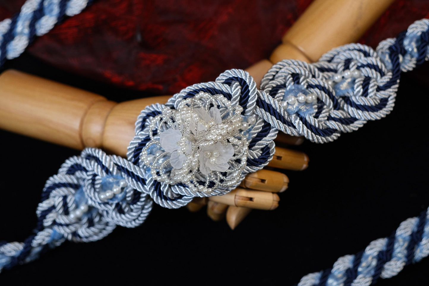 Custom Color Handfasting Cord – Hand-Beaded Pearl Flower, Shimmer Ribbon, Celtic Wedding Knot