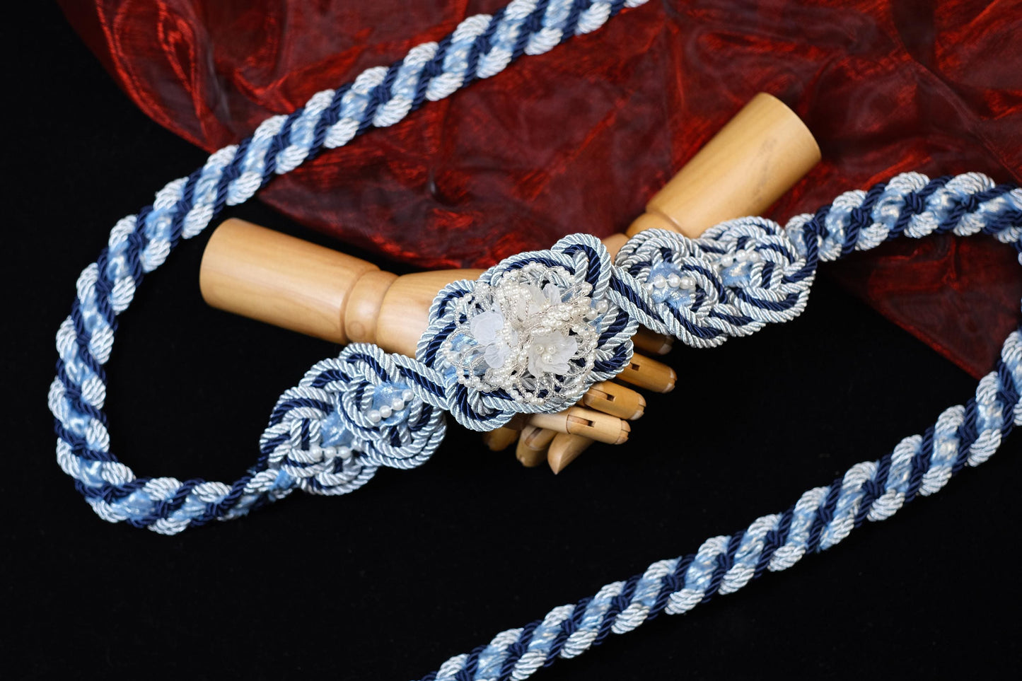 Custom Color Handfasting Cord – Hand-Beaded Pearl Flower, Shimmer Ribbon, Celtic Wedding Knot