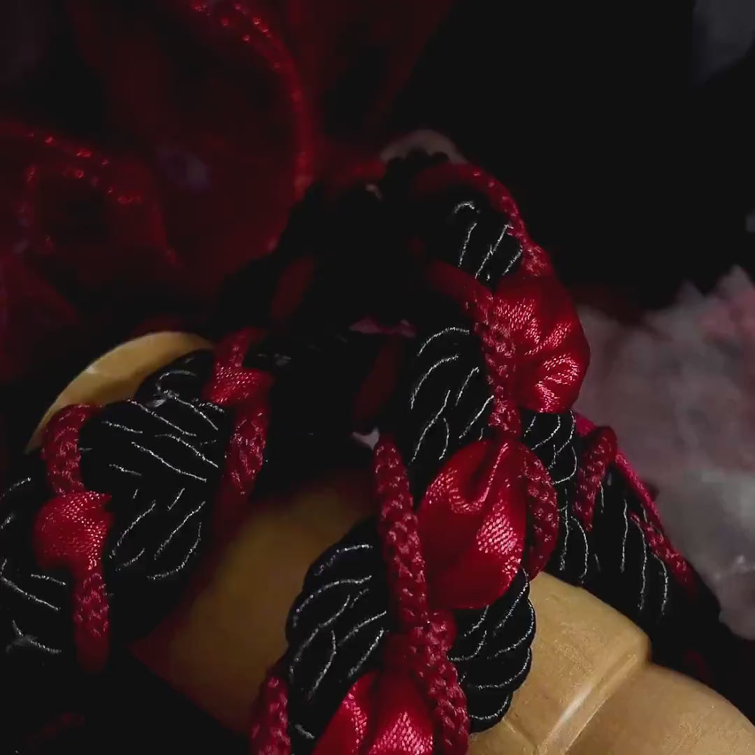 Custom braided Handfasting Cord: Gothic Black & Red with Roses Celtic Love Knot – Customizable Colors