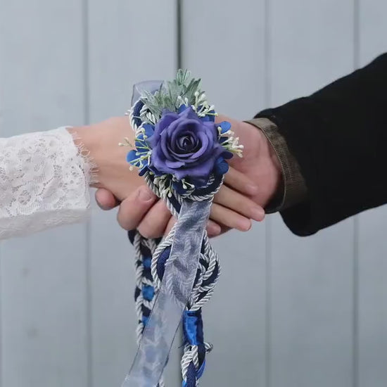Custom braided Handfasting Cord: Royal Blue & Silver Cinderella Rose, Celtic Nine Knots – Customizable Colors