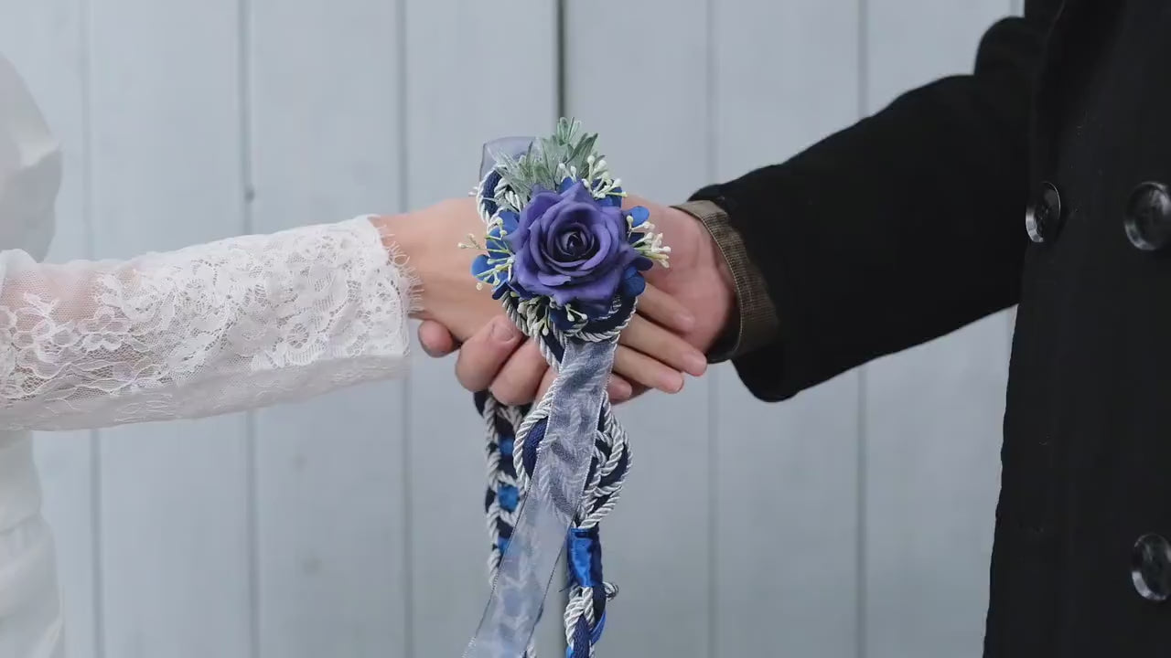 Custom braided Handfasting Cord: Royal Blue & Silver Cinderella Rose, Celtic Nine Knots – Customizable Colors